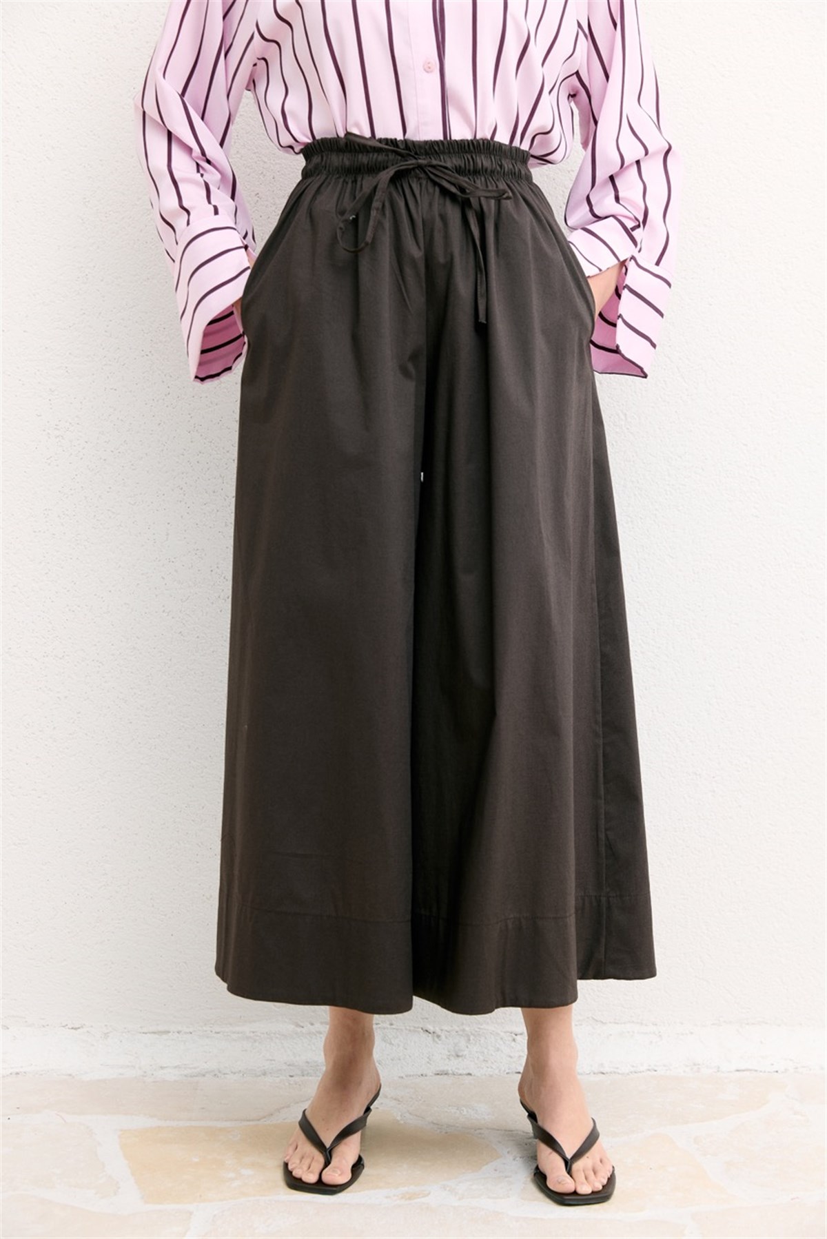 Geniş Paça Poplin Basic Pantolon - Kahve