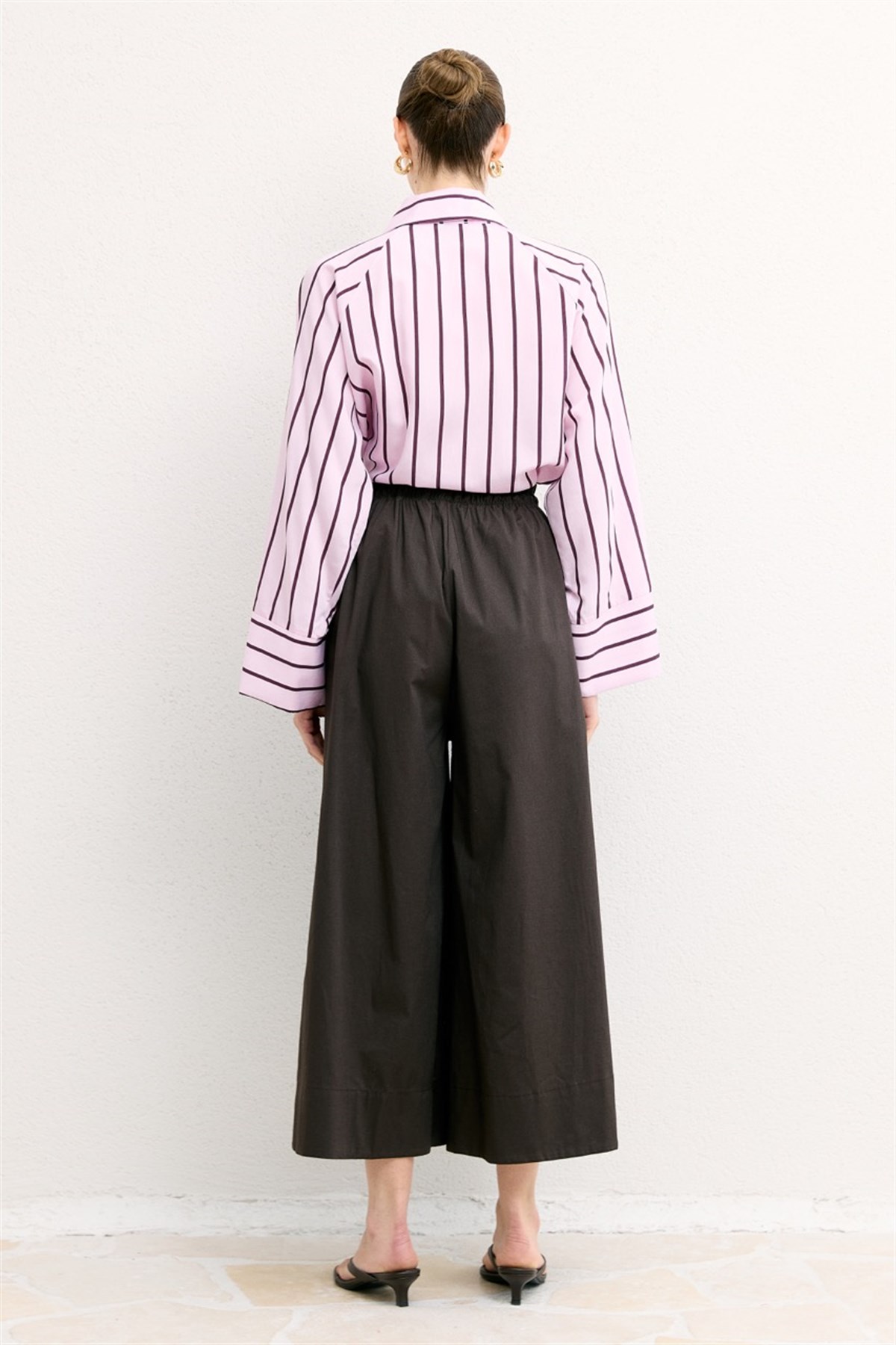 Geniş Paça Poplin Basic Pantolon - Kahve