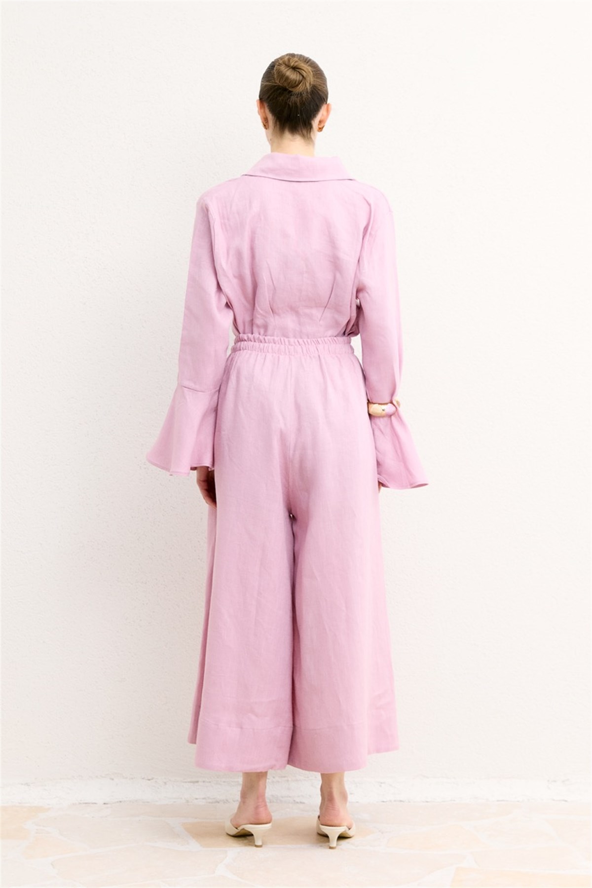 Geniş Paçalı Organik Keten Pantolon - Pembe