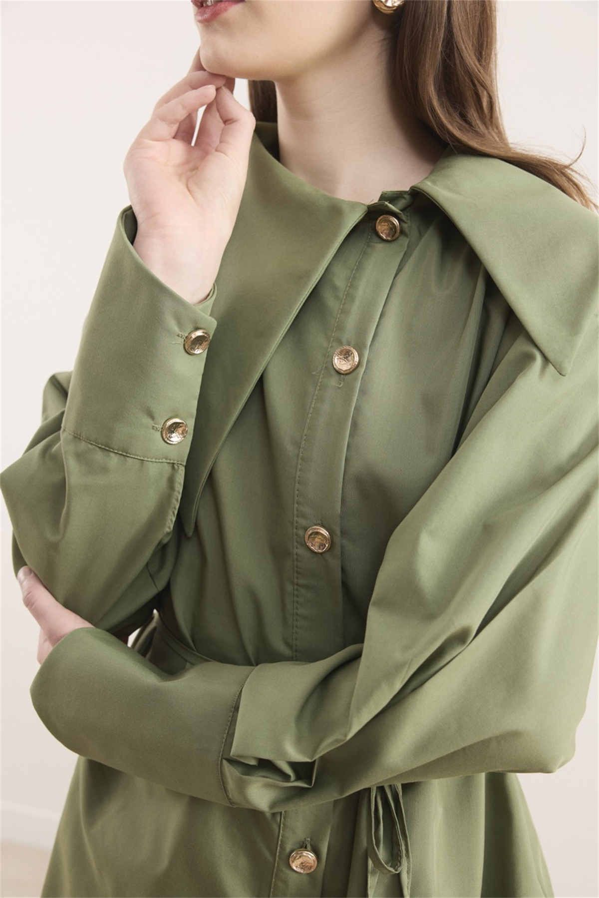 Geniş Yaka Asimetrik Gömlek - Yeşil