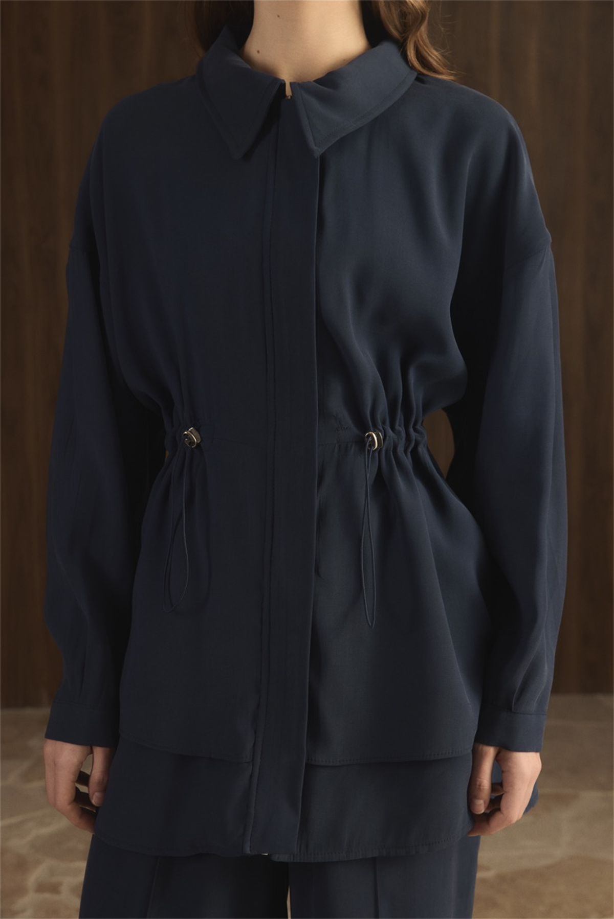 Geniş Yakalı Bel Tünelli Takım - Lacivert