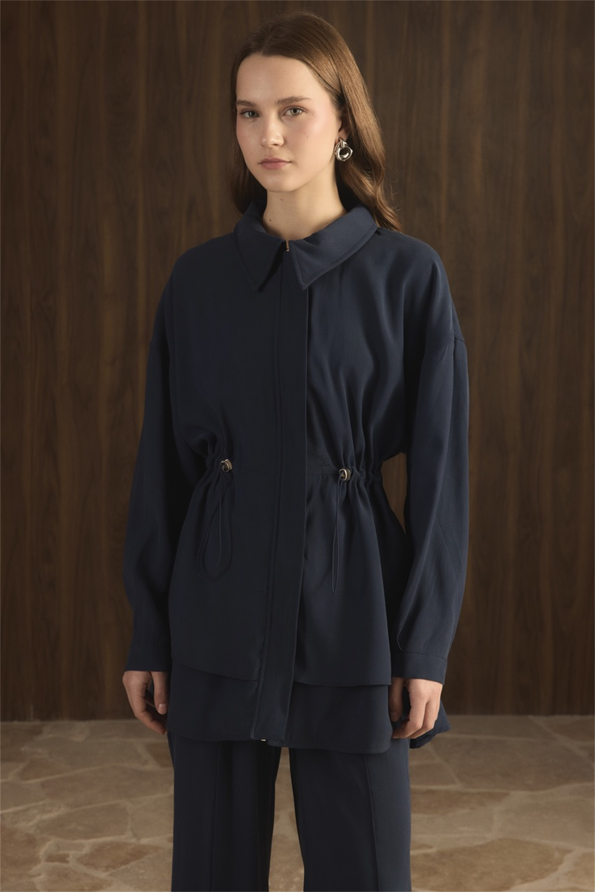 Geniş Yakalı Bel Tünelli Takım - Lacivert