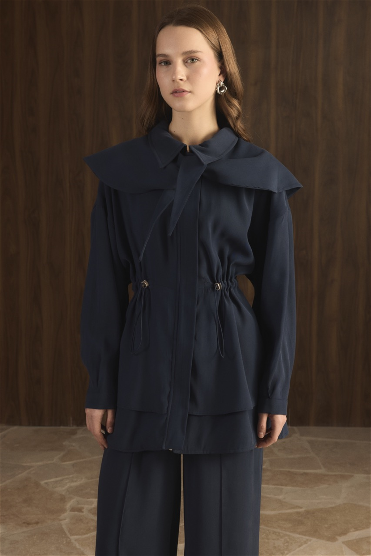 Geniş Yakalı Bel Tünelli Takım - Lacivert