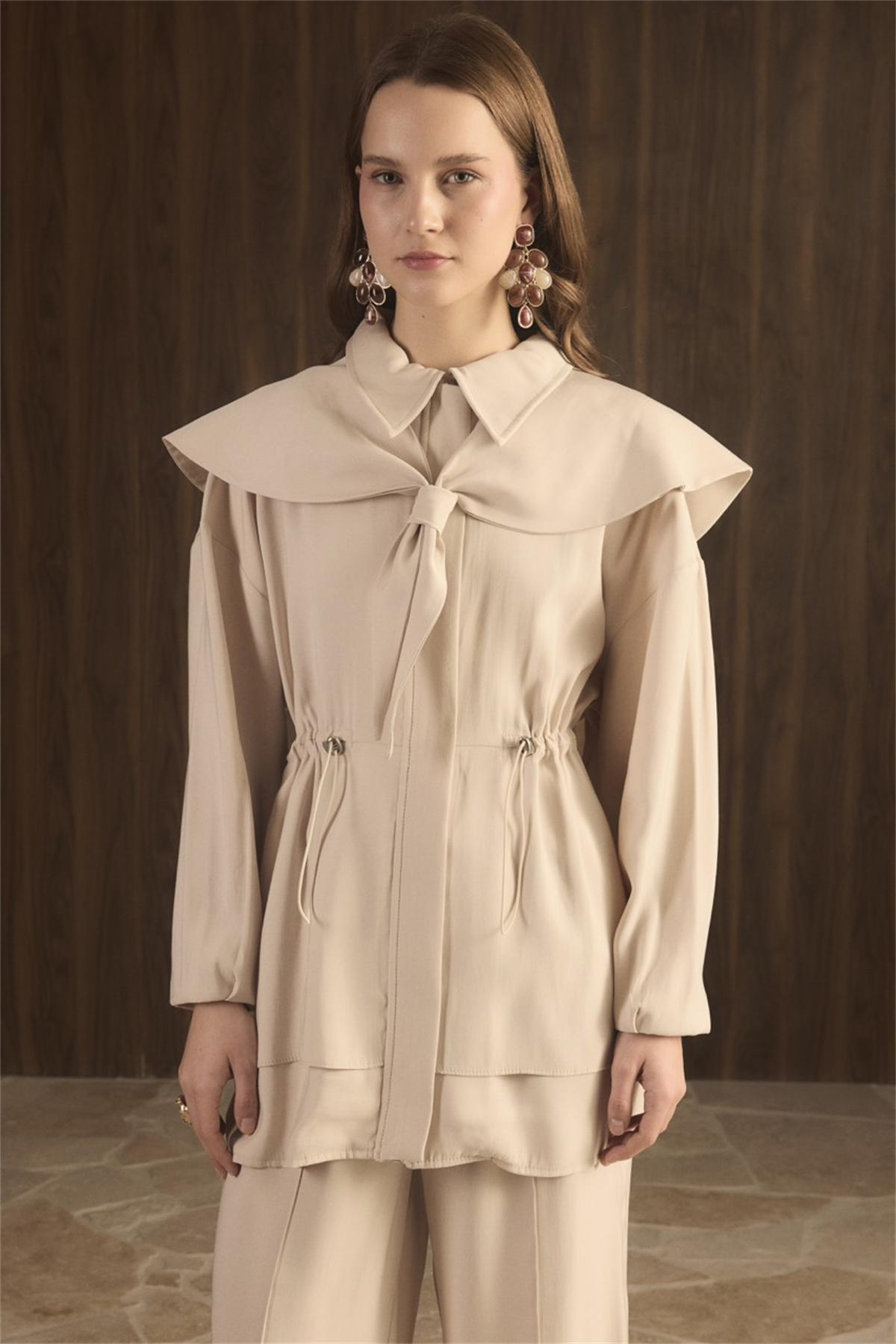 Geniş Yakalı Bel Tünelli Takım - Taş