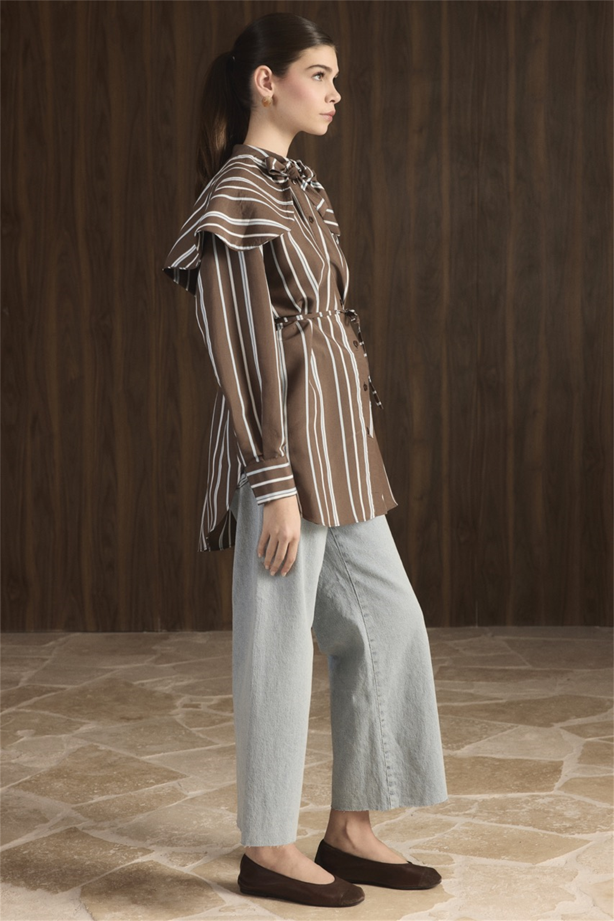 Geniş Yakalı Çizgili Gömlek - bebe mavisi