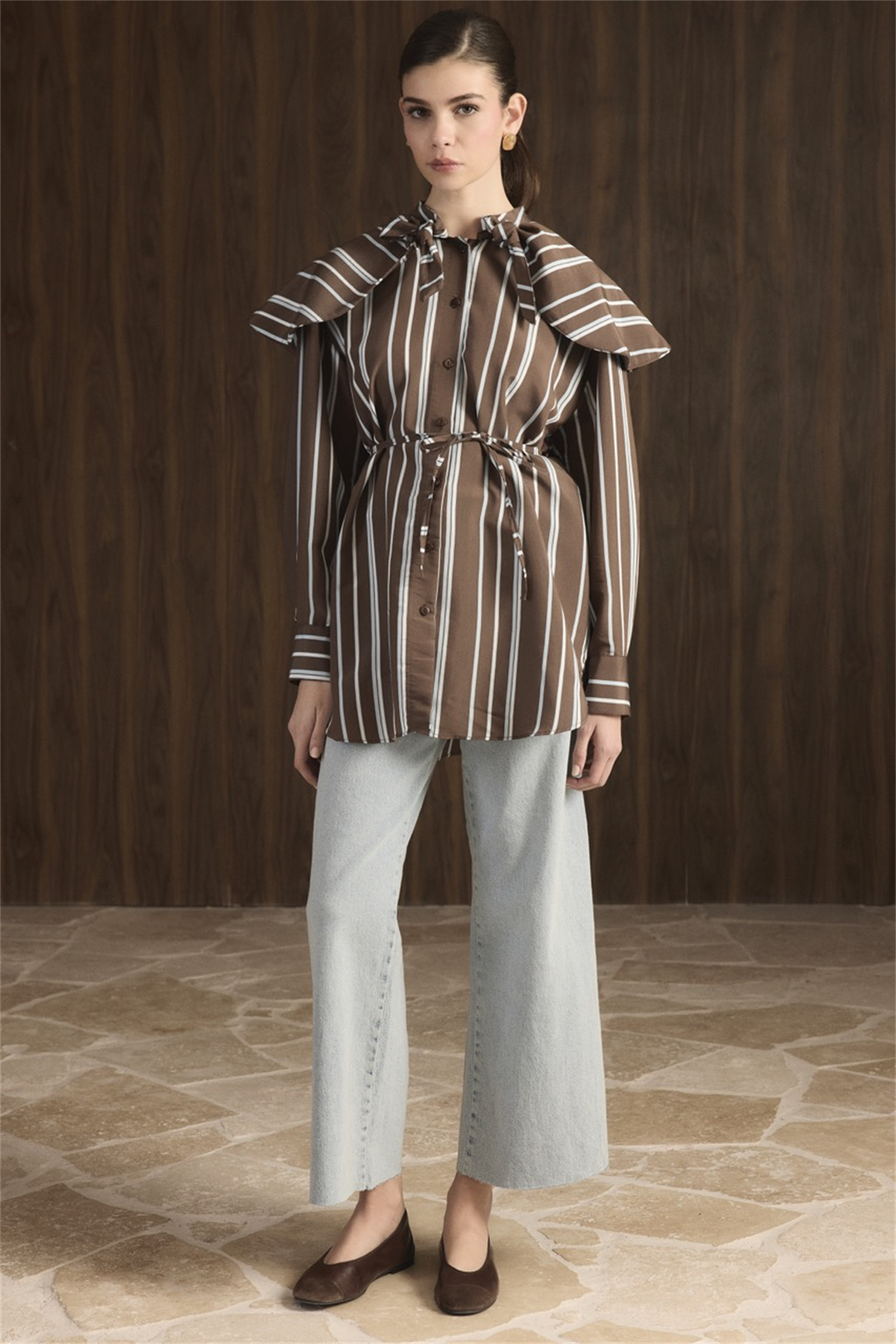 Geniş Yakalı Çizgili Gömlek - bebe mavisi