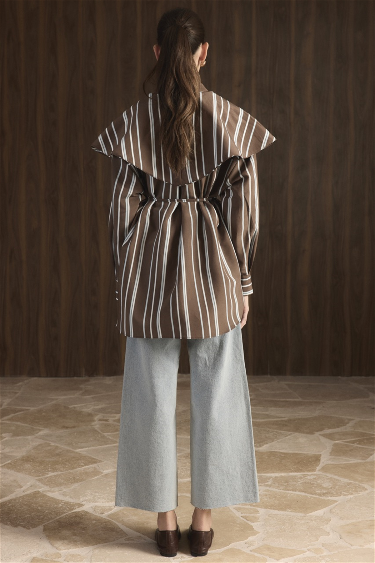 Geniş Yakalı Çizgili Gömlek - bebe mavisi