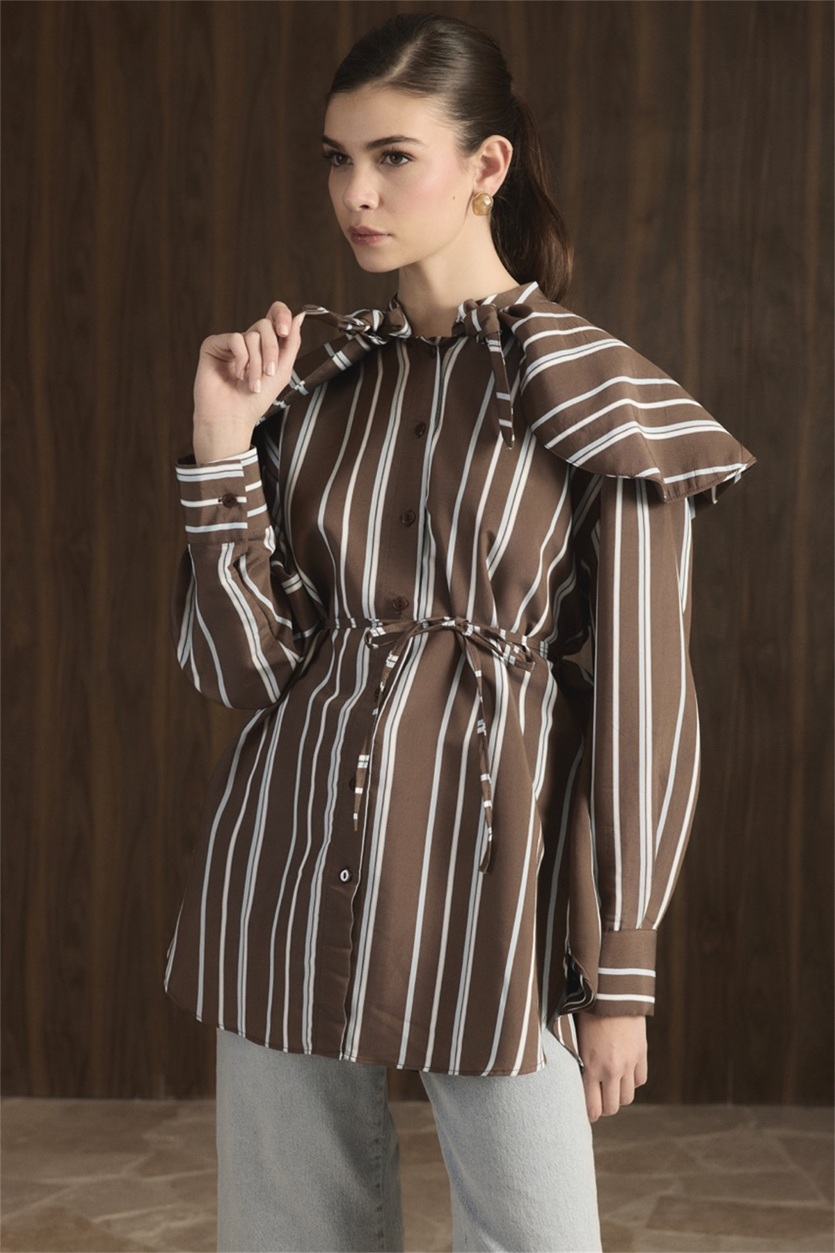 Geniş Yakalı Çizgili Gömlek - bebe mavisi