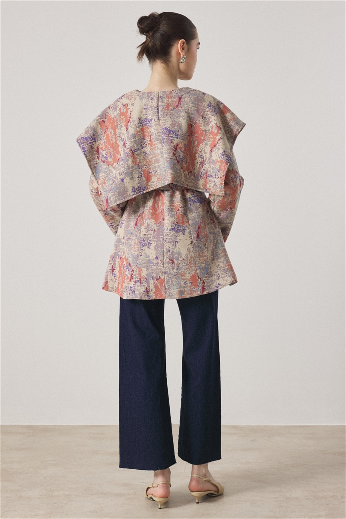 Geniş Yakalı Jakar Ceket - Bej