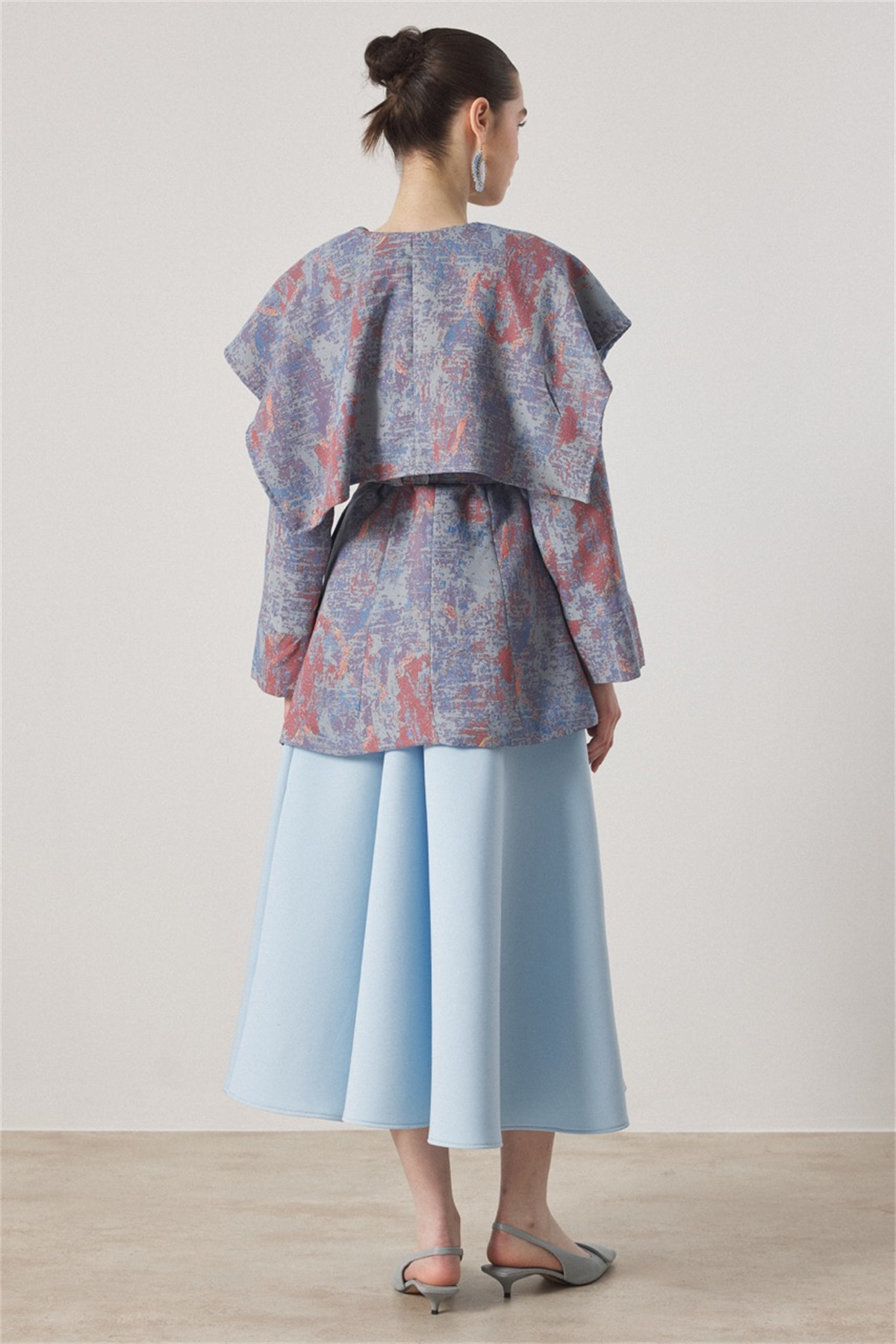 Geniş Yakalı Jakar Ceket - Mavi