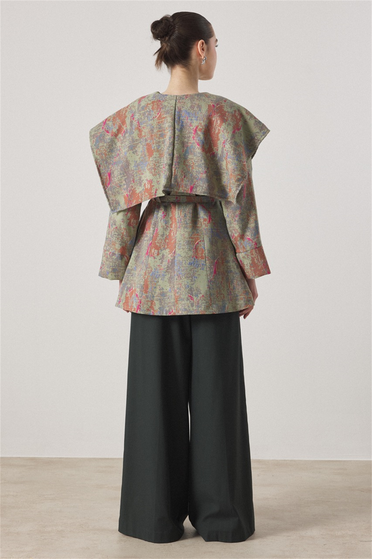 Geniş Yakalı Jakar Ceket - Mint