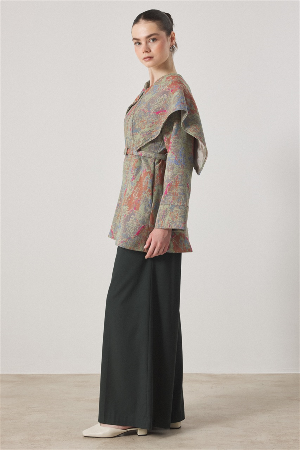 Geniş Yakalı Jakar Ceket - Mint