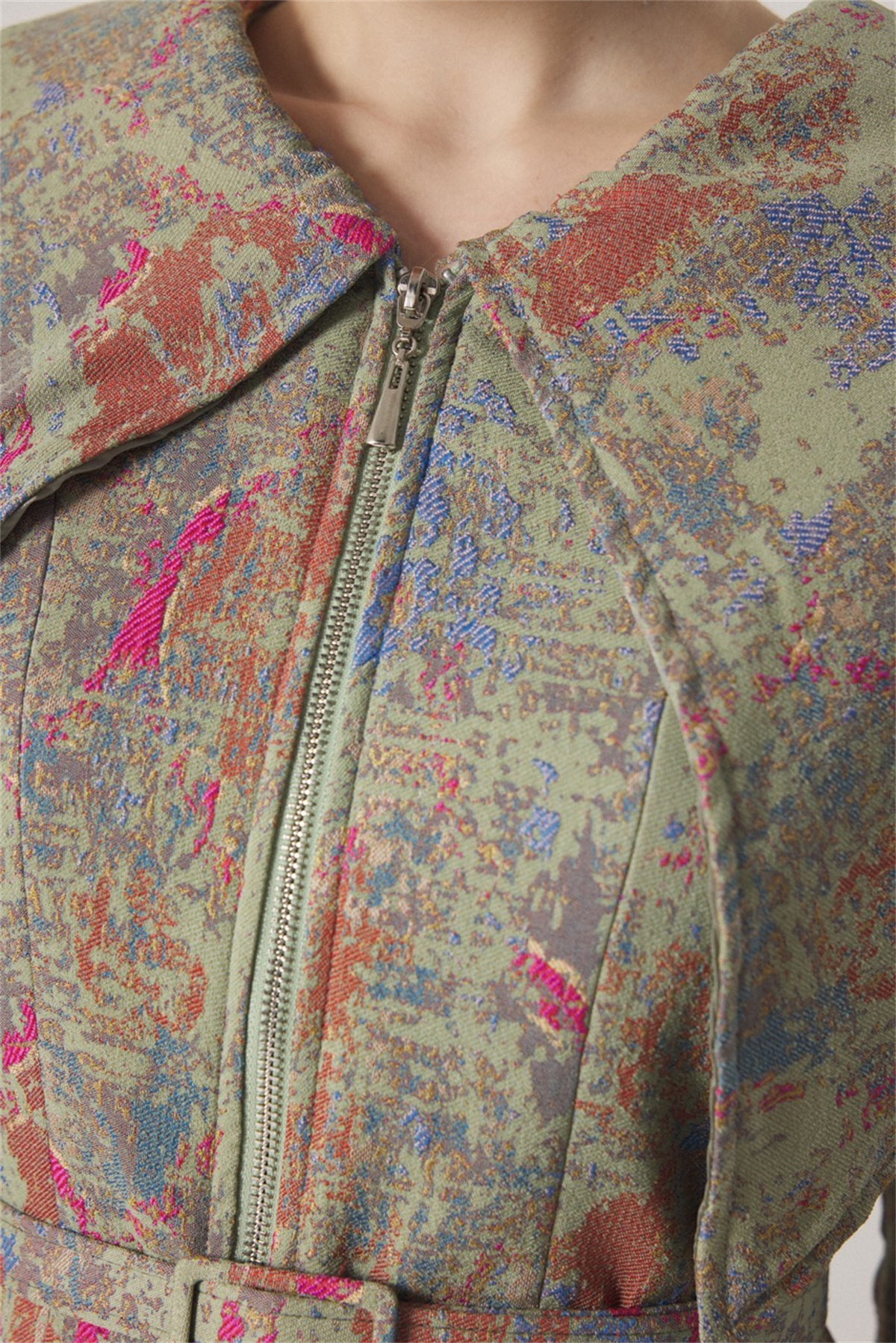 Geniş Yakalı Jakar Ceket - Mint