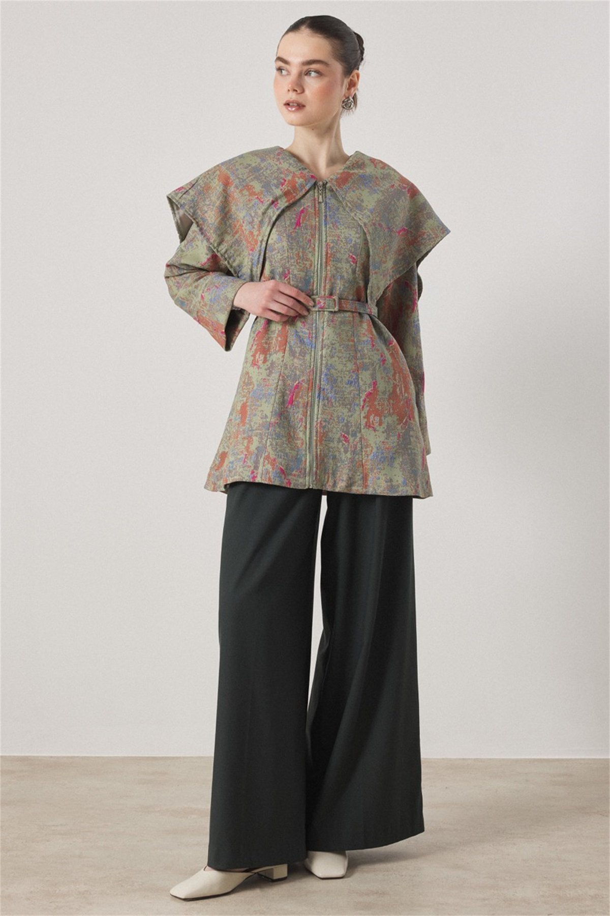 Geniş Yakalı Jakar Ceket - Mint