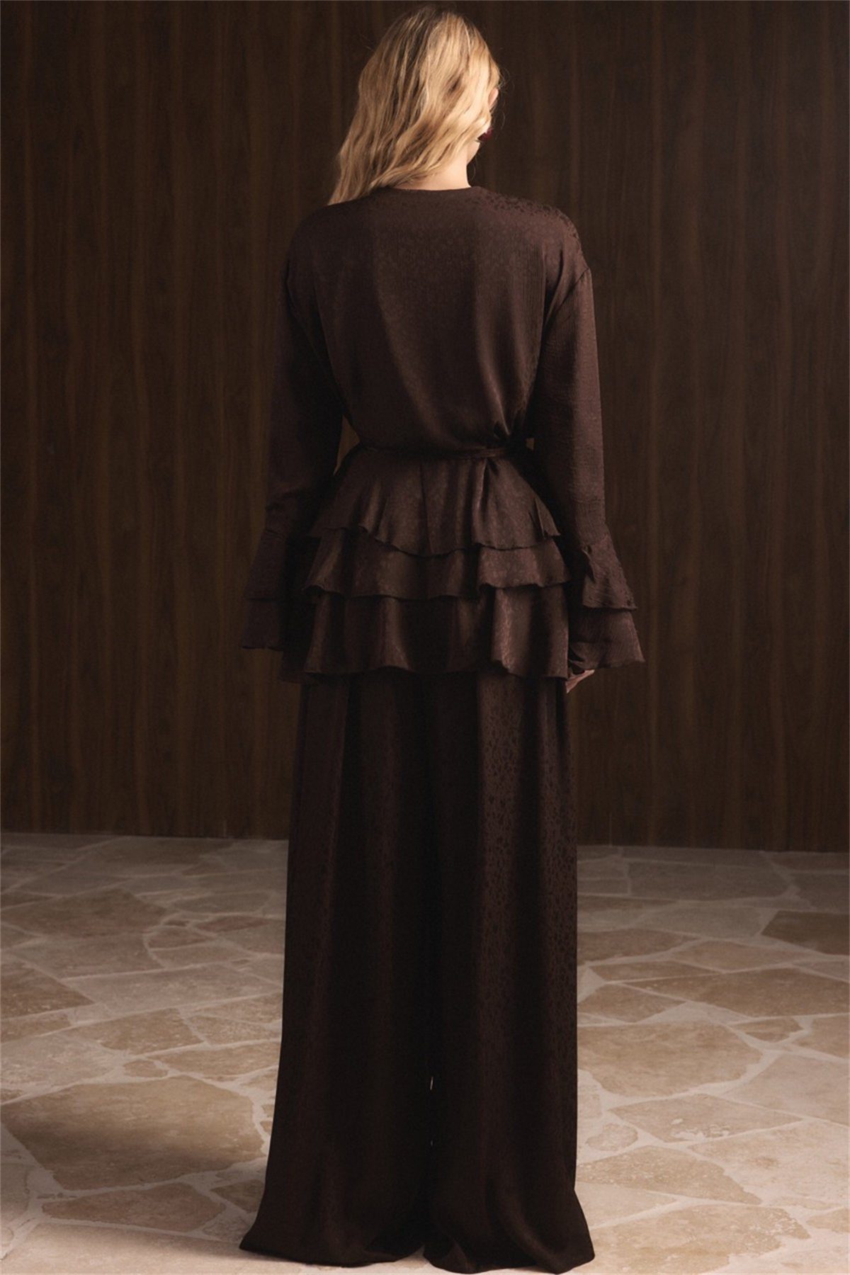 Kat Kat Yoryo Şifon Pantolonlu Takım - Kahve