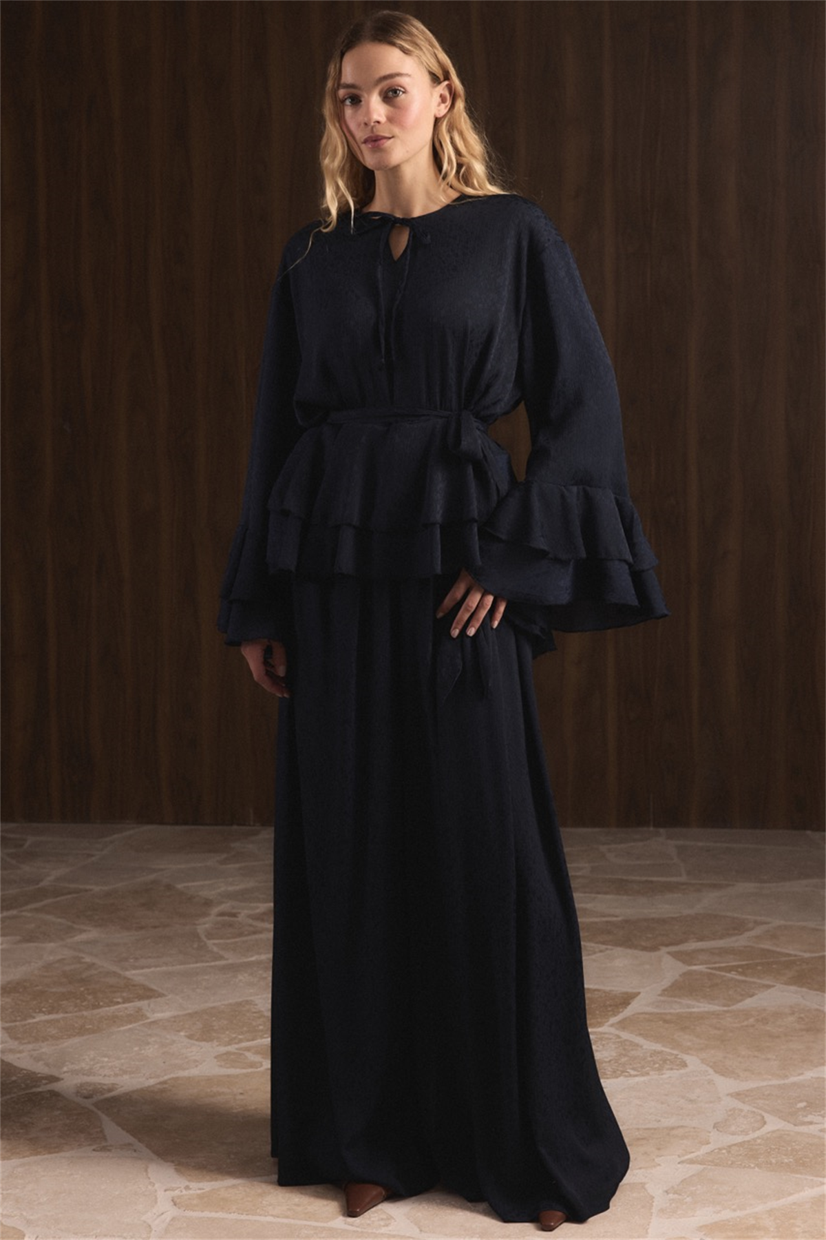 Kat Kat Yoryo Şifon Pantolonlu Takım - Lacivert