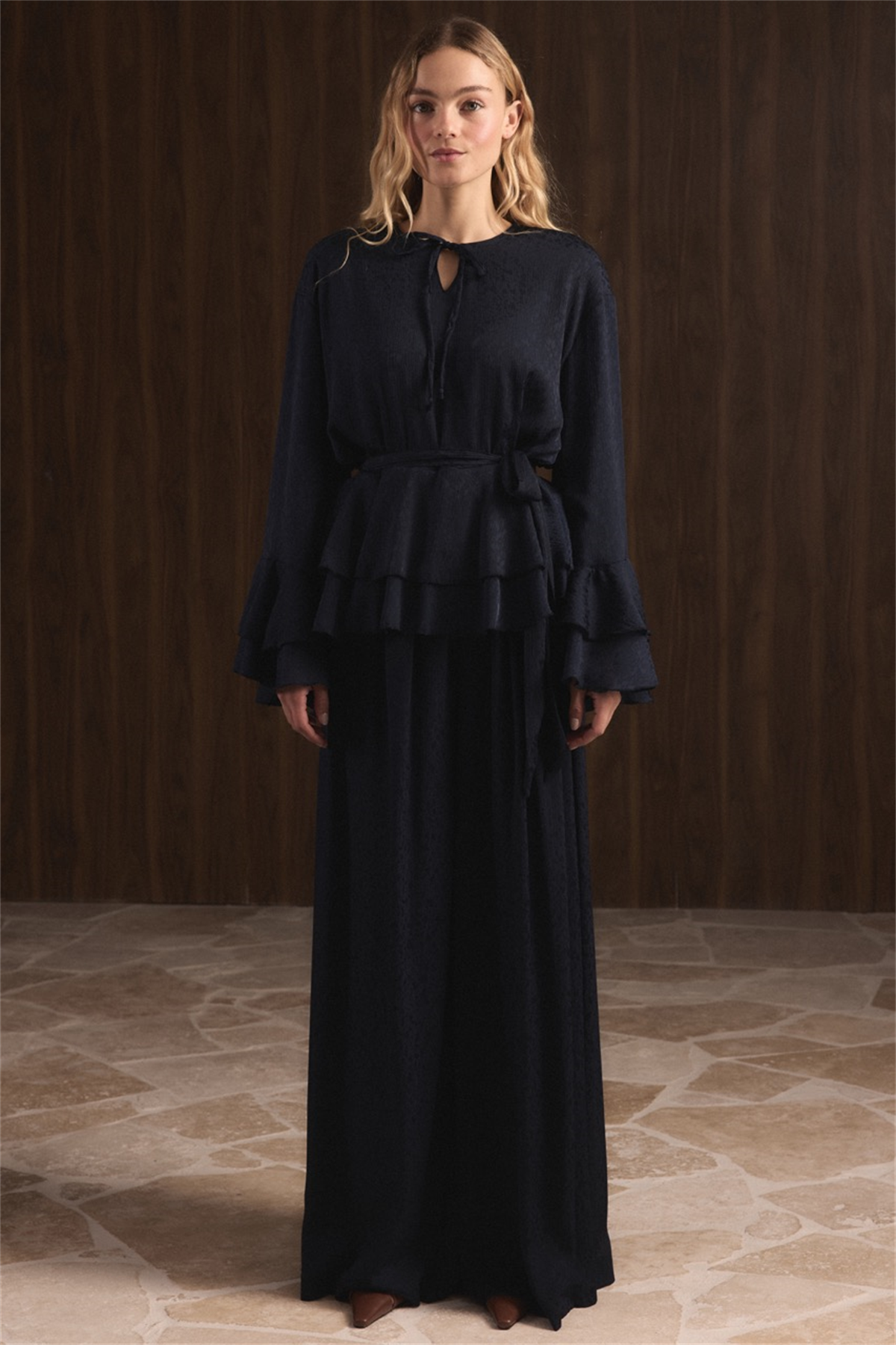 Kat Kat Yoryo Şifon Pantolonlu Takım - Lacivert