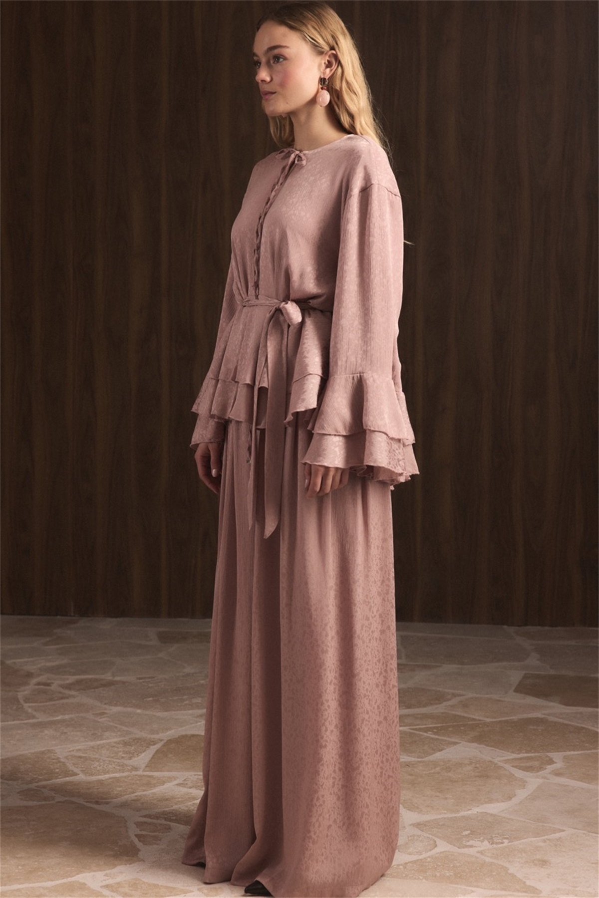 Kat Kat Yoryo Şifon Pantolonlu Takım - Pudra