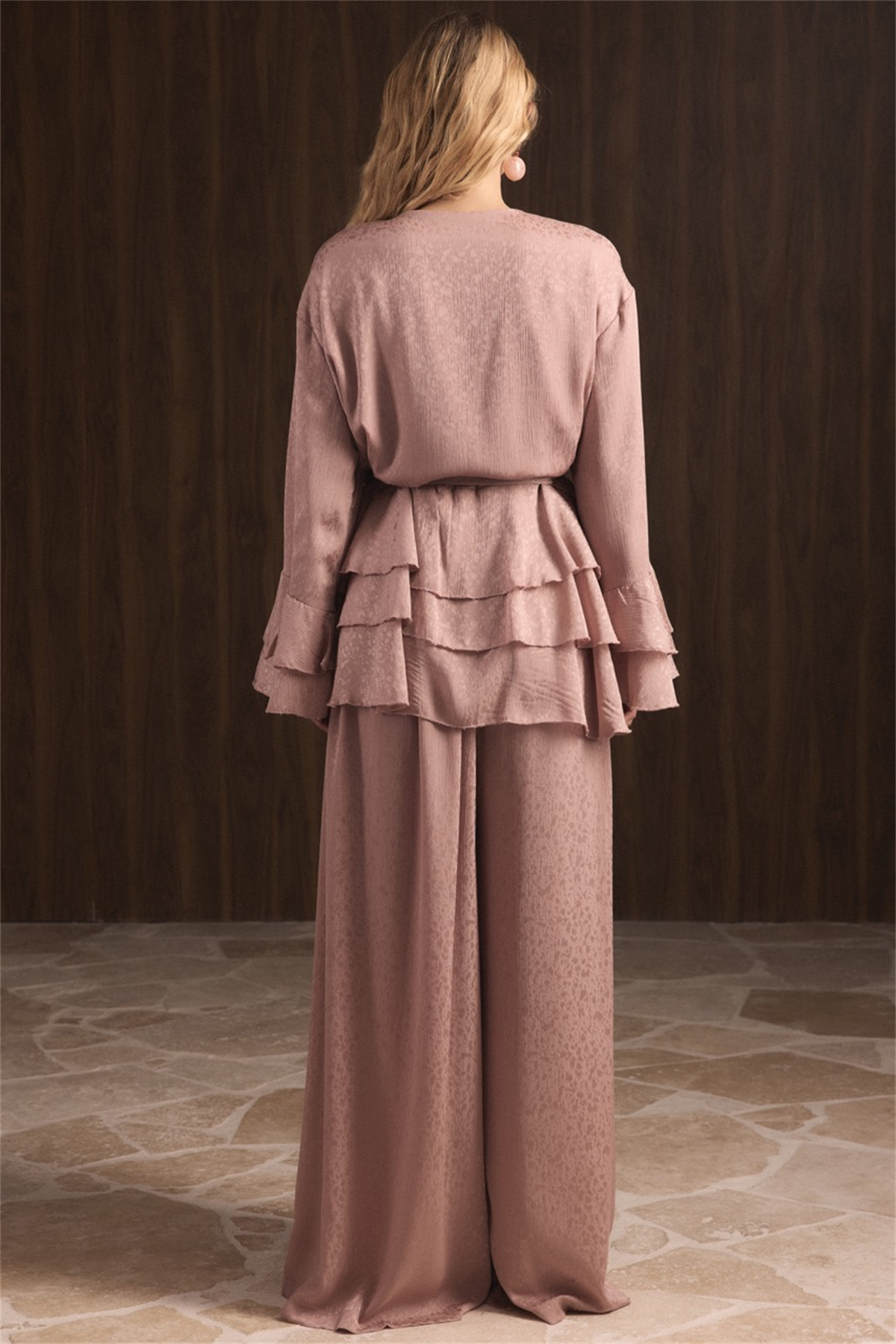 Kat Kat Yoryo Şifon Pantolonlu Takım - Pudra