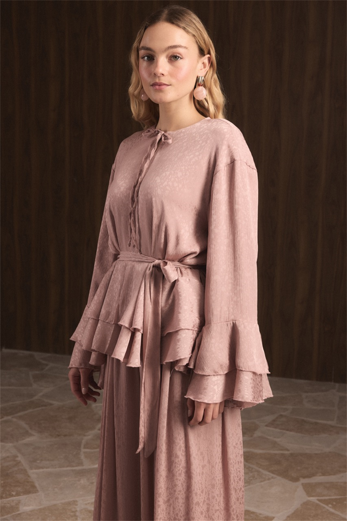 Kat Kat Yoryo Şifon Pantolonlu Takım - Pudra