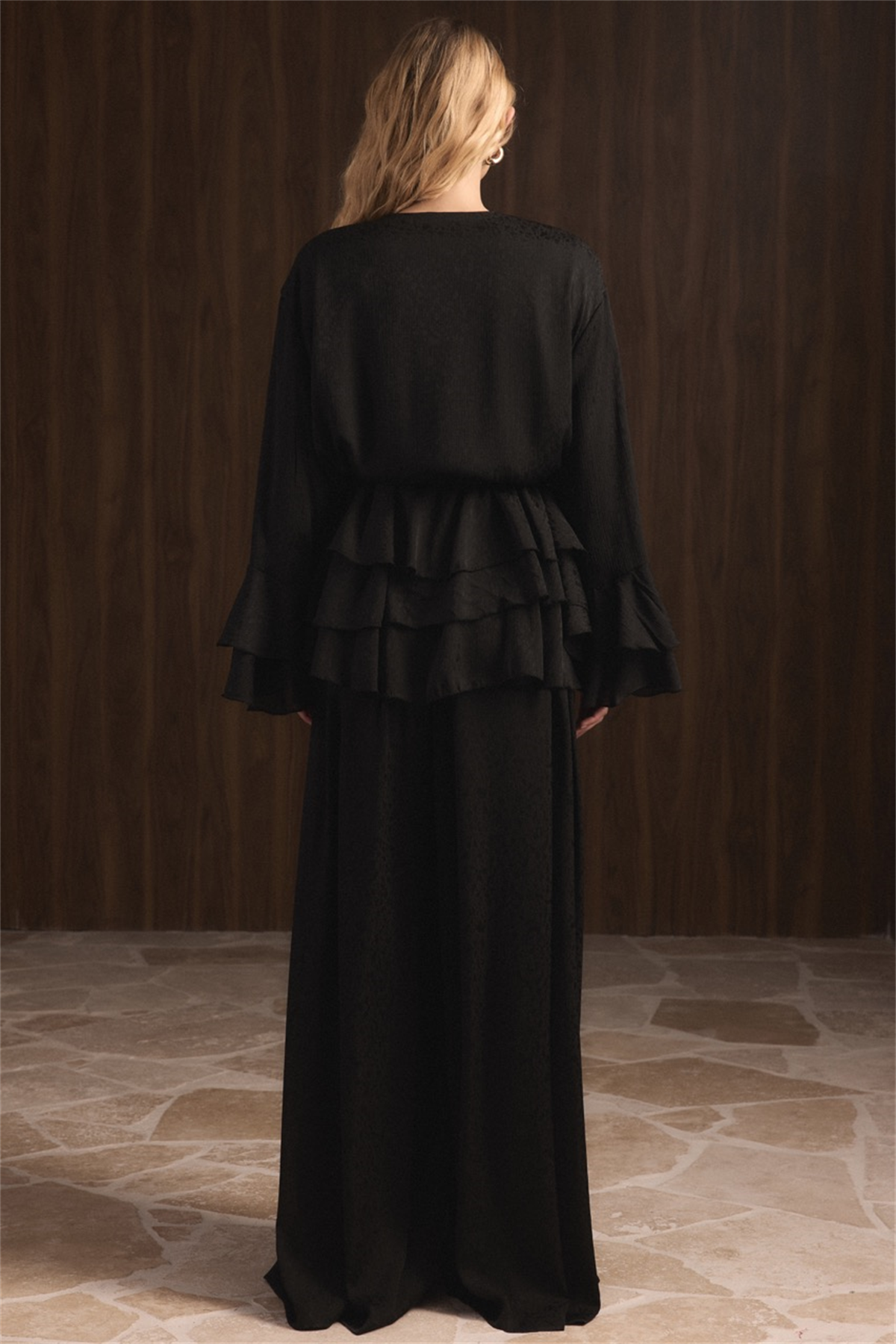 Kat Kat Yoryo Şifon Pantolonlu Takım - Siyah