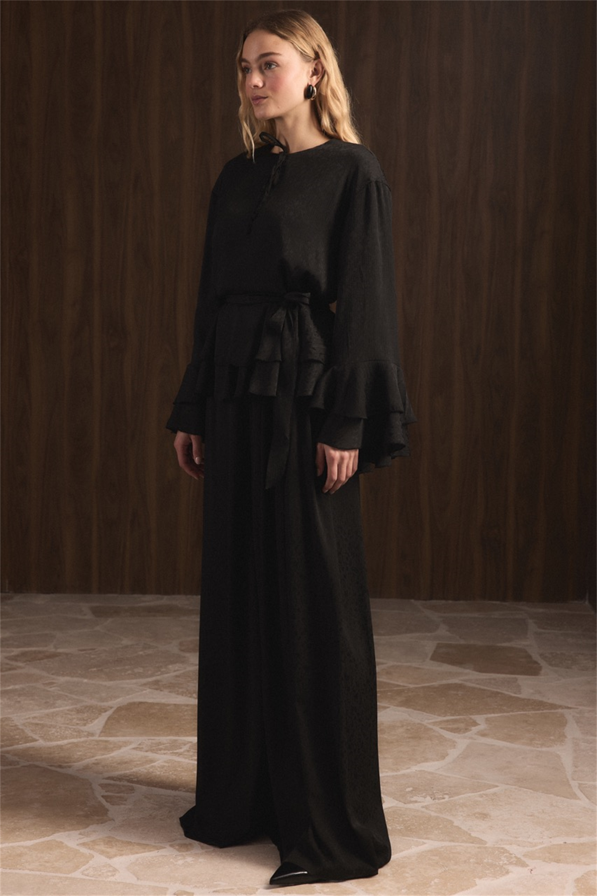 Kat Kat Yoryo Şifon Pantolonlu Takım - Siyah