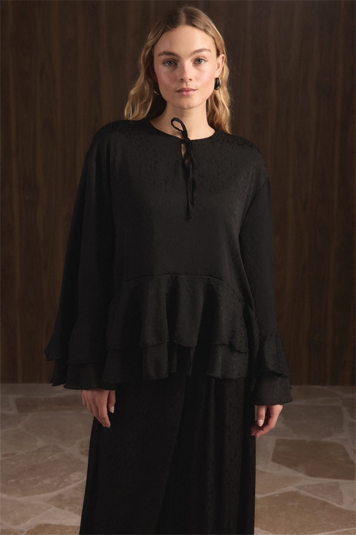 Kat Kat Yoryo Şifon Pantolonlu Takım - Siyah