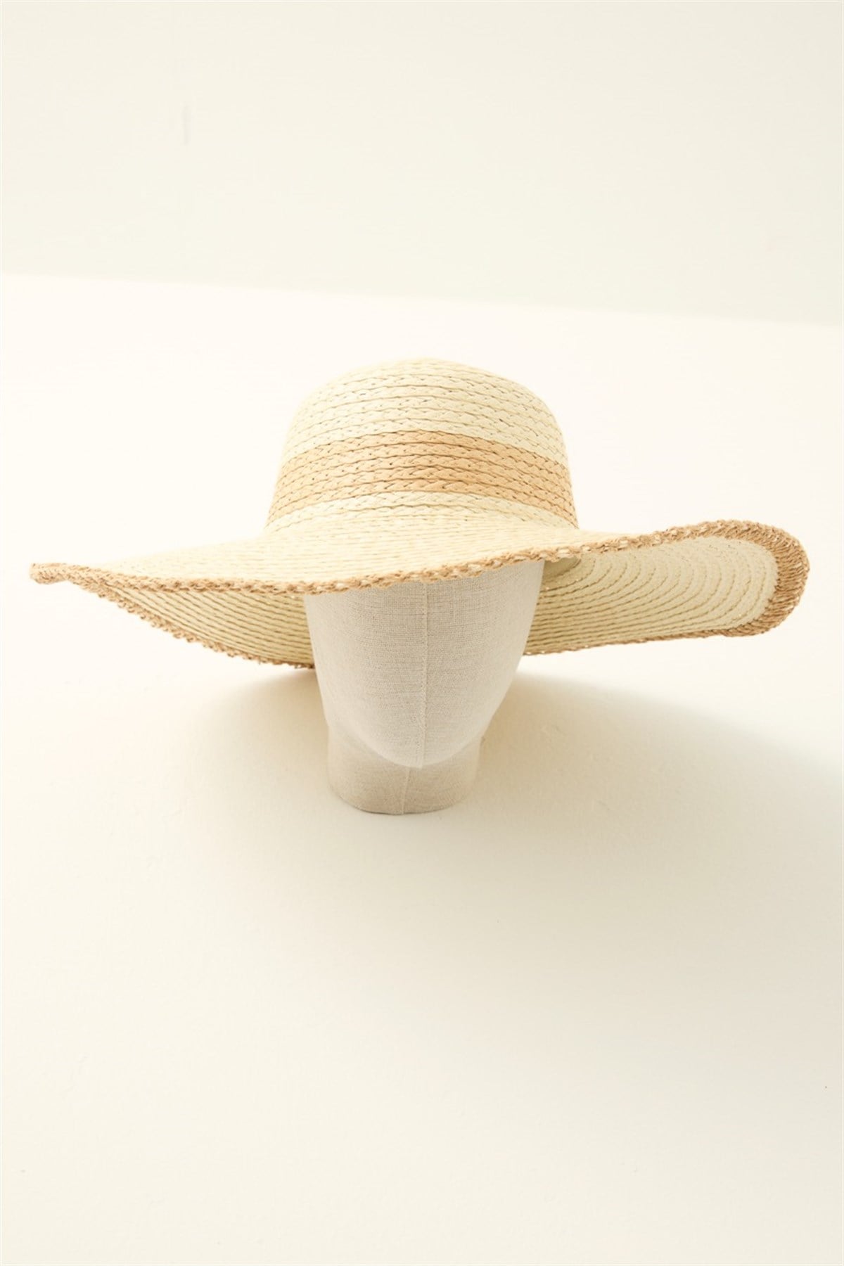 Kenarı Zikzak Detaylı Geniş Hasır Şapka - Bej