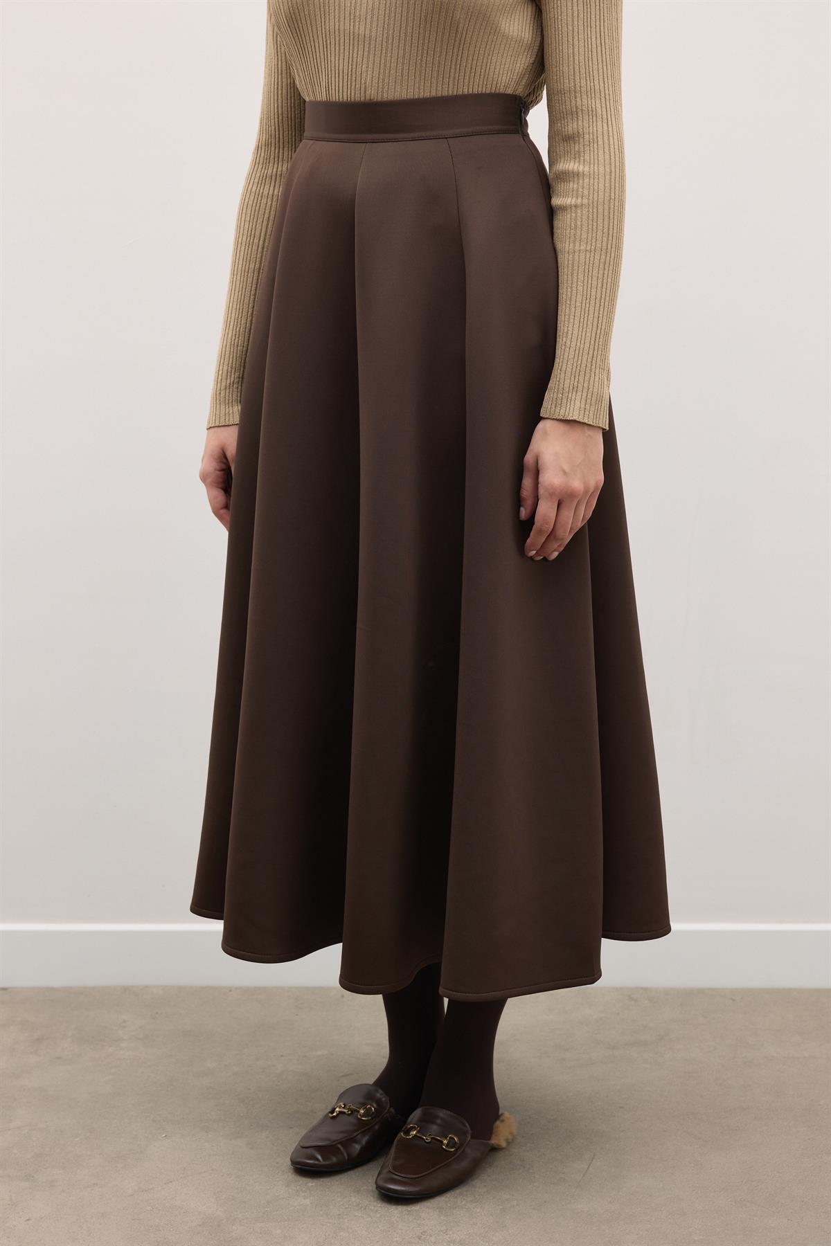 Kloş Scuba Etek - Kahve