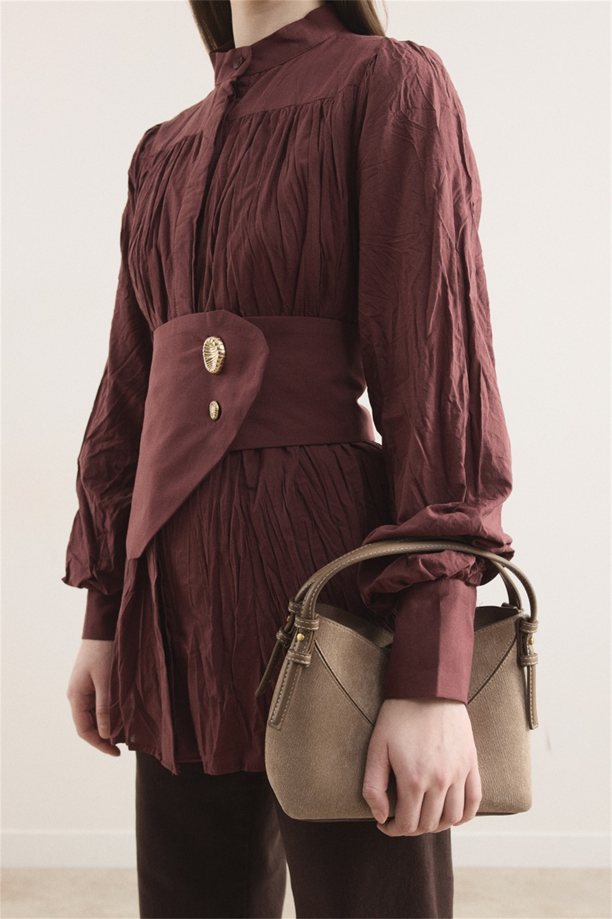 Kol Büzgülü Vual Gömlek - Bordo