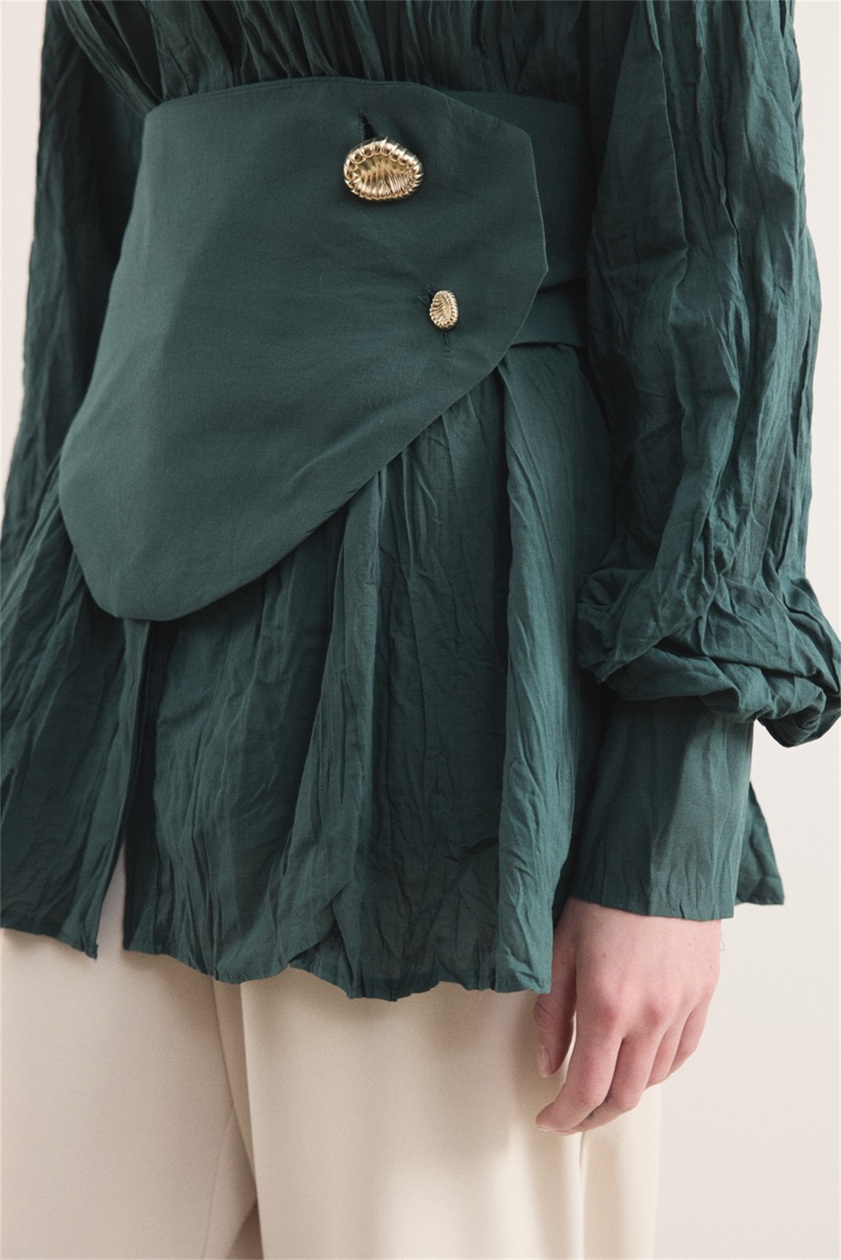 Kol Büzgülü Vual Gömlek - Nane Yeşili