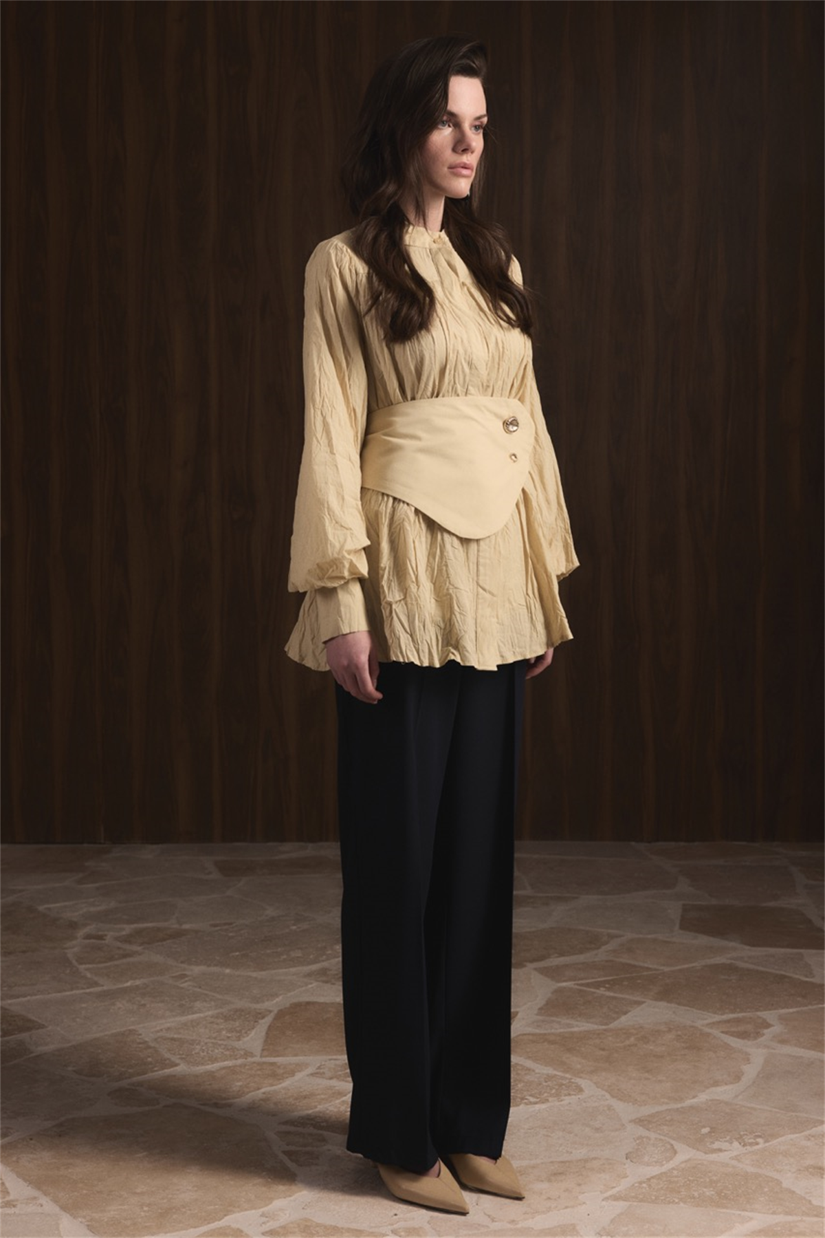 Kol Büzgülü Vual Gömlek - Sarı