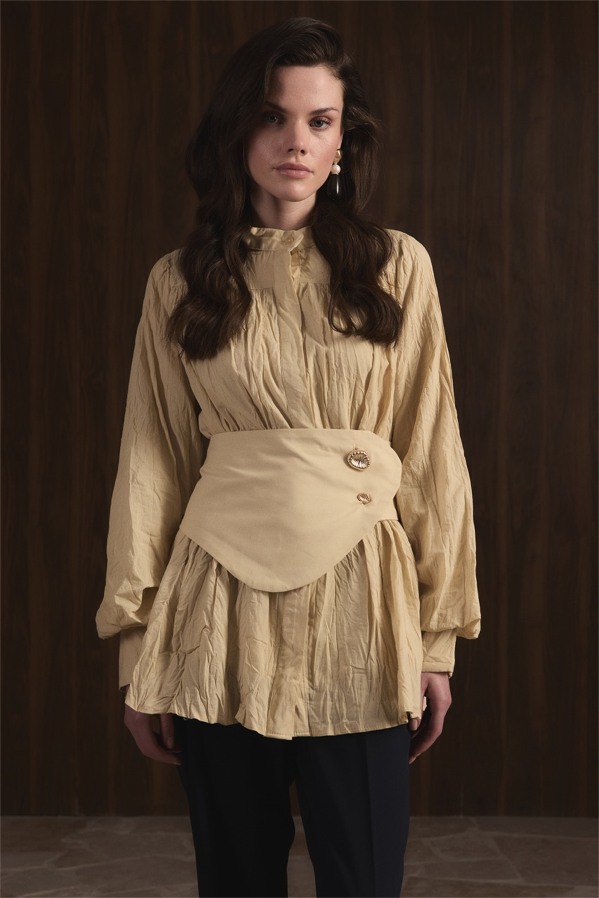 Kol Büzgülü Vual Gömlek - Sarı