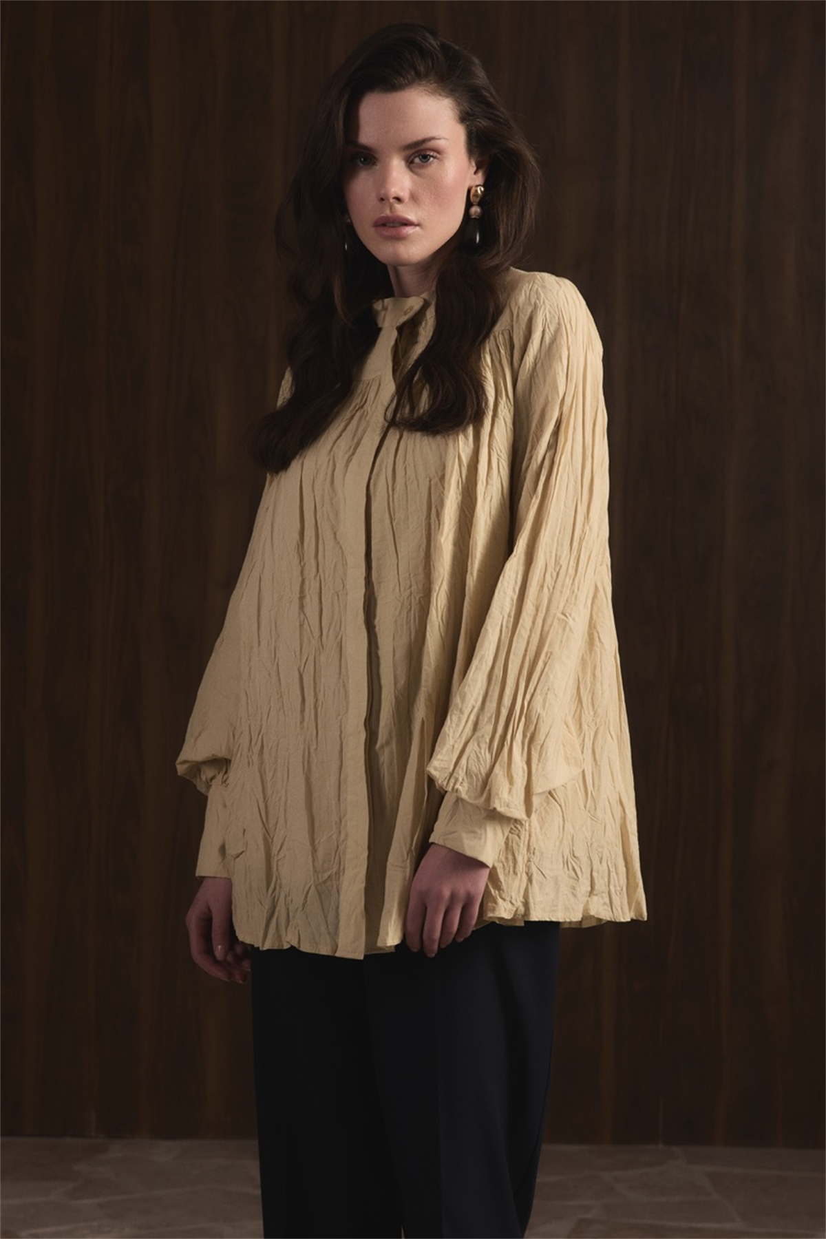 Kol Büzgülü Vual Gömlek - Sarı