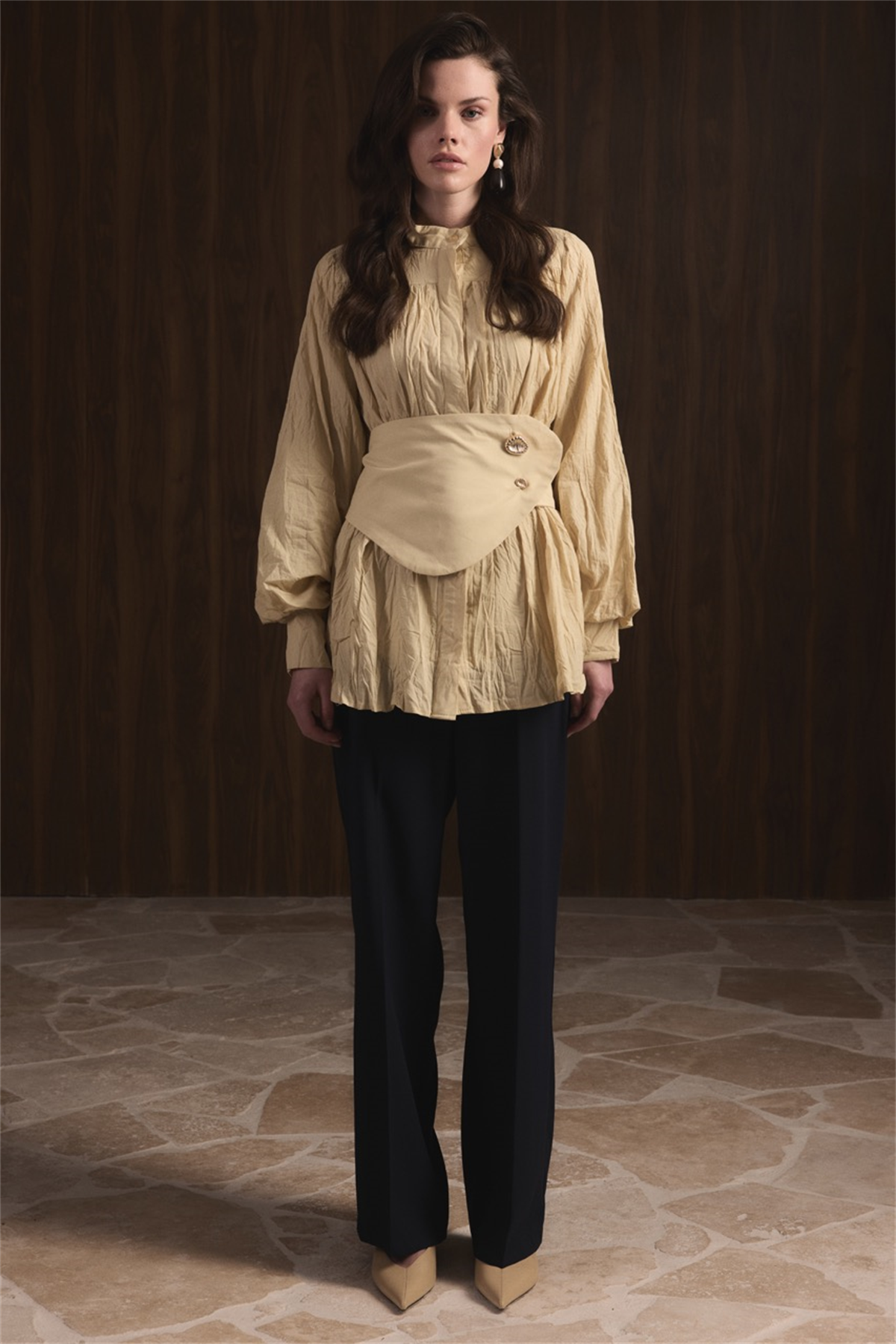 Kol Büzgülü Vual Gömlek - Sarı