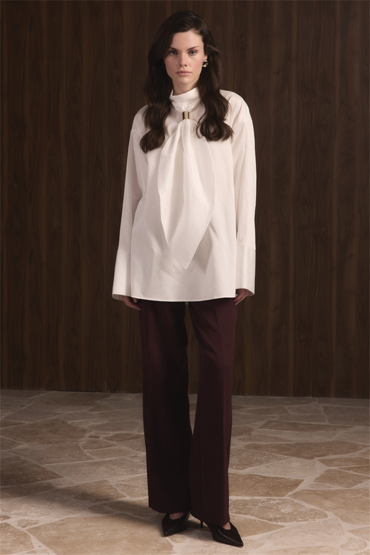 Kravat Detay Dacron Gömlek - Ekru