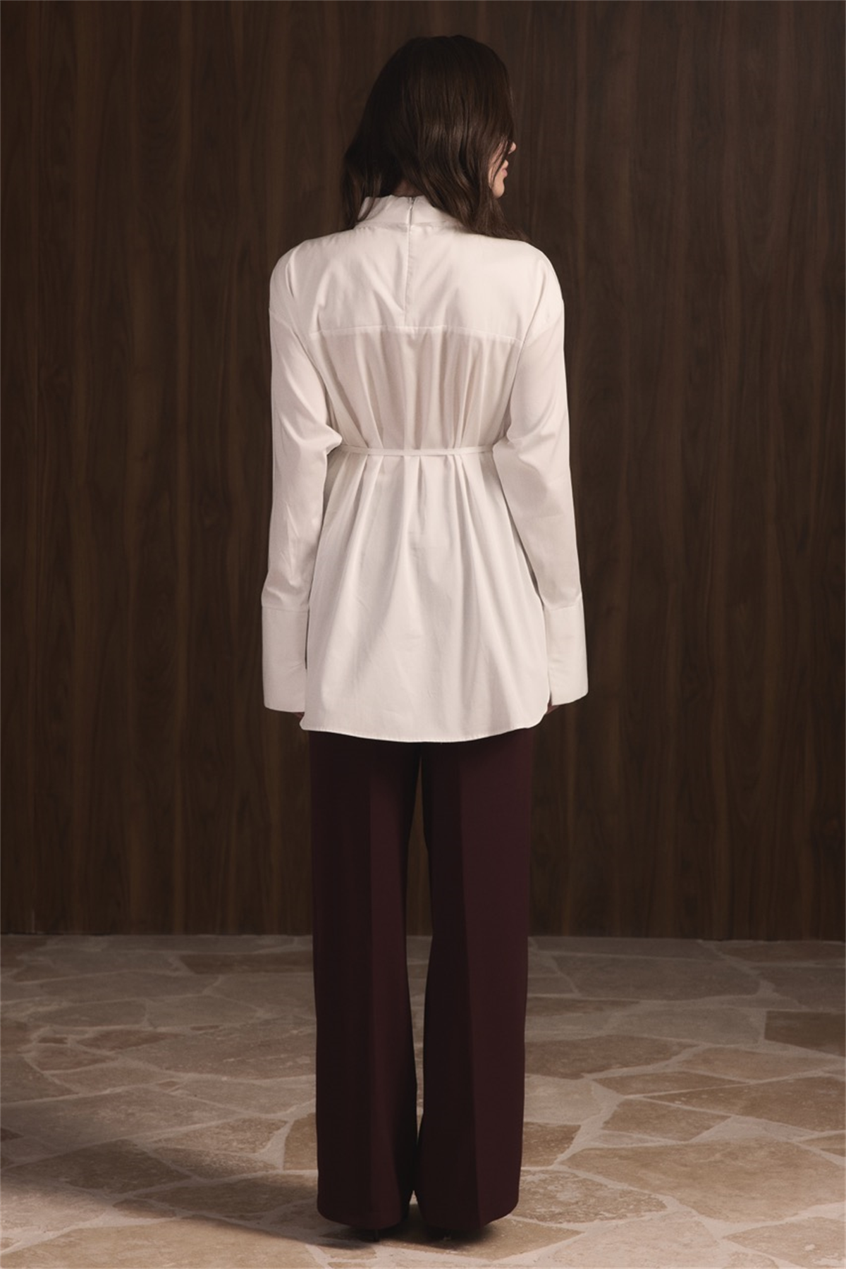 Kravat Detay Dacron Gömlek - Ekru