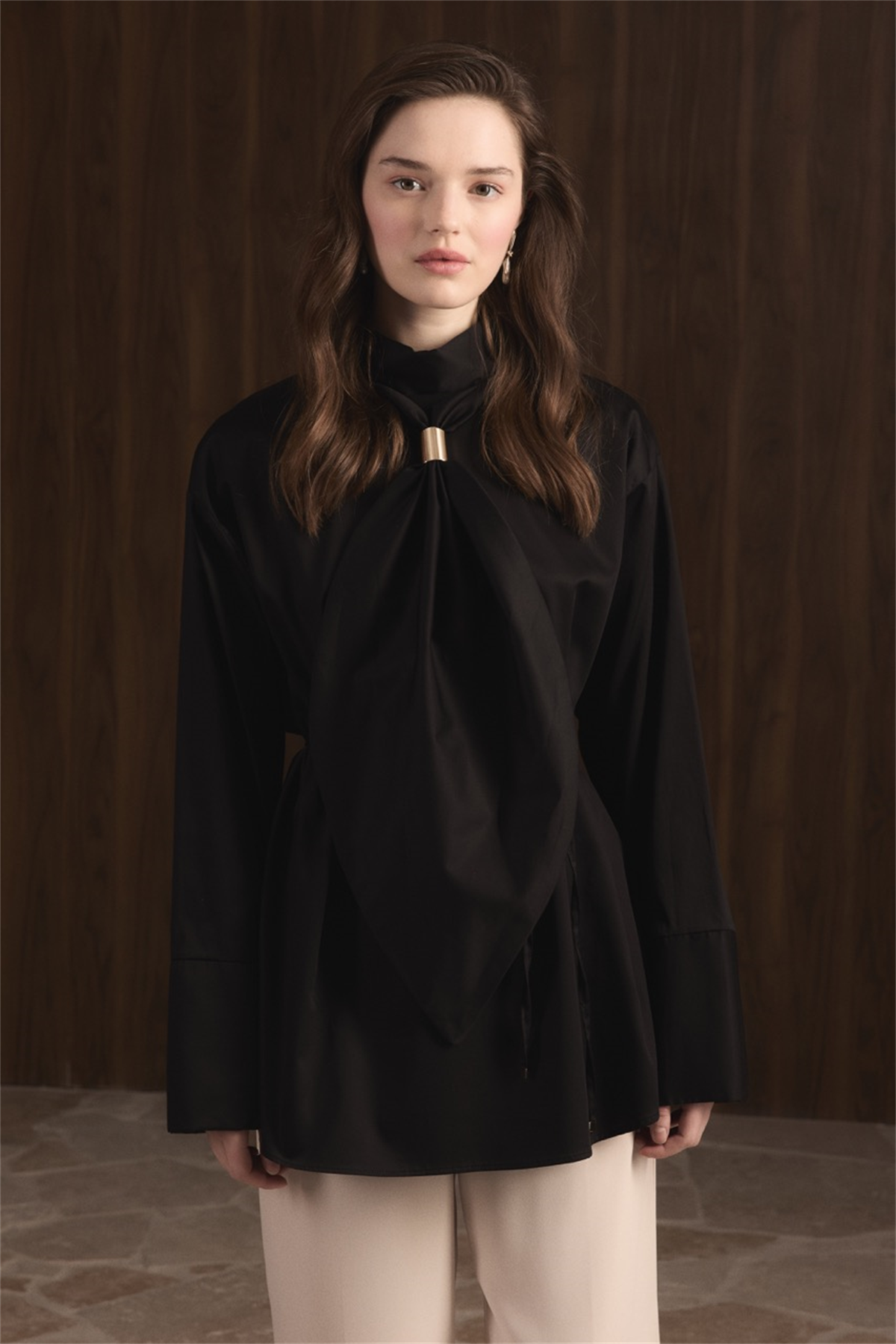 Kravat Detay Dacron Gömlek - Siyah