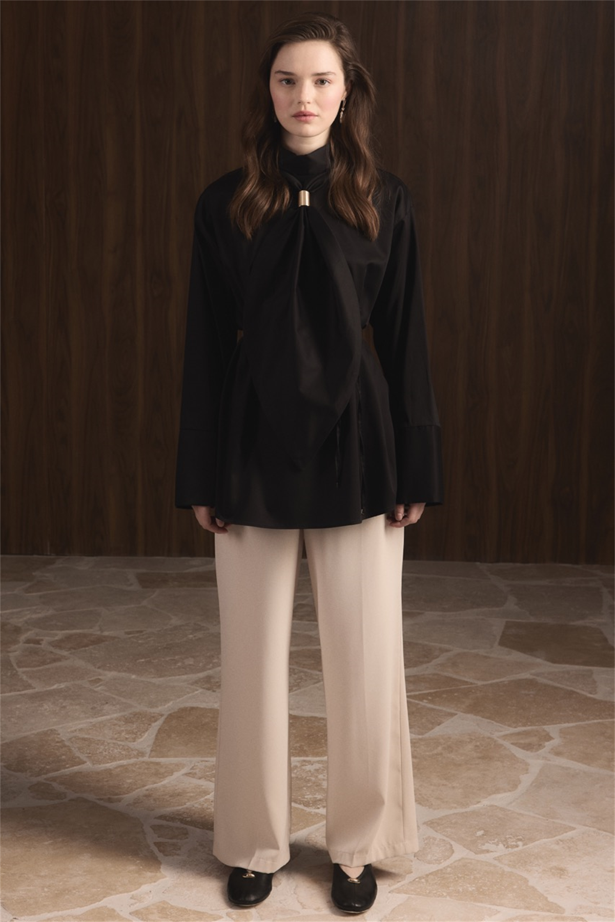 Kravat Detay Dacron Gömlek - Siyah