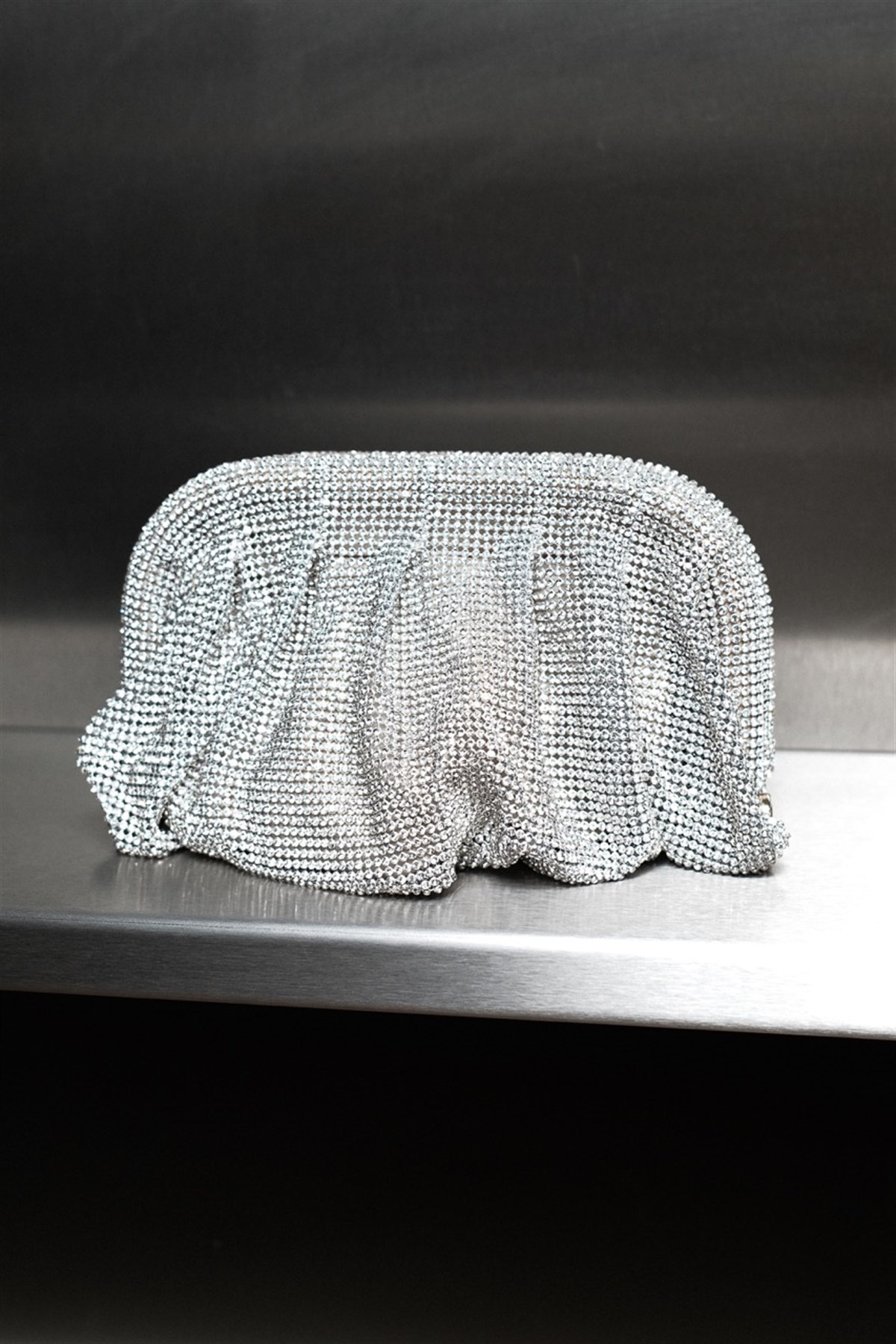Kristal Taşlı Clutch Çanta - Gümüş