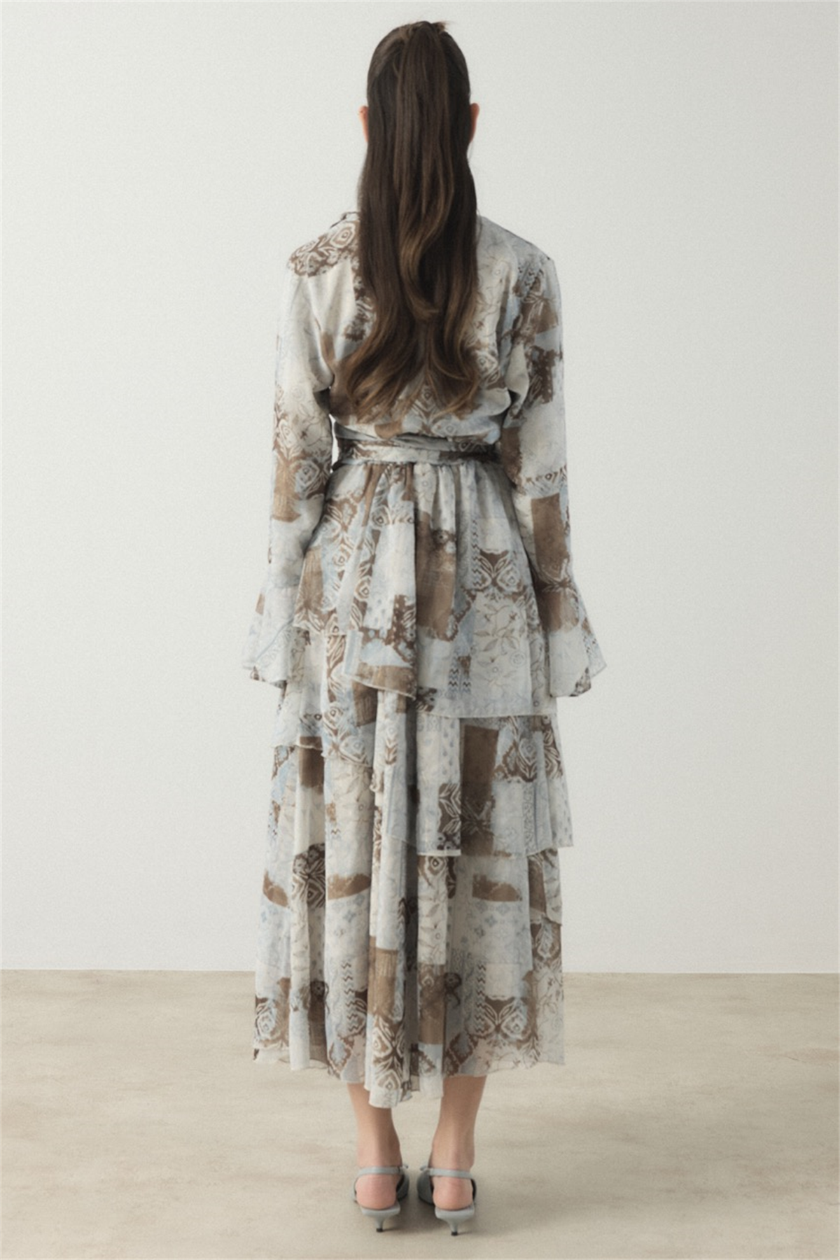 Larin Kruvaze Desenli Şifon Takım - Mavi