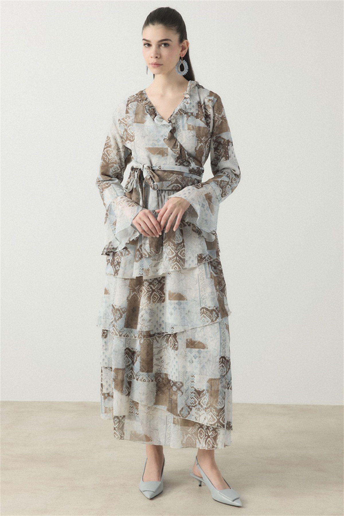 Larin Kruvaze Desenli Şifon Takım - Mavi