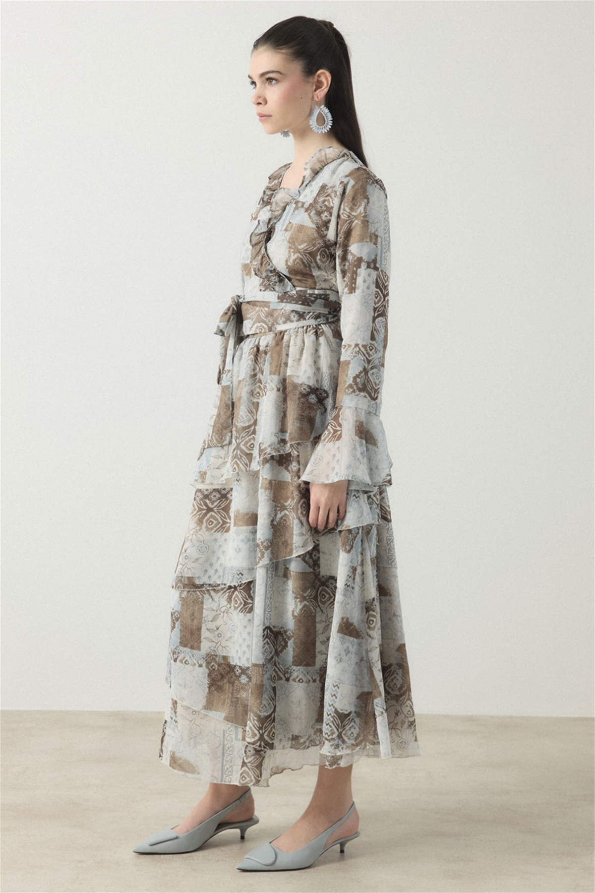 Larin Kruvaze Desenli Şifon Takım - Mavi