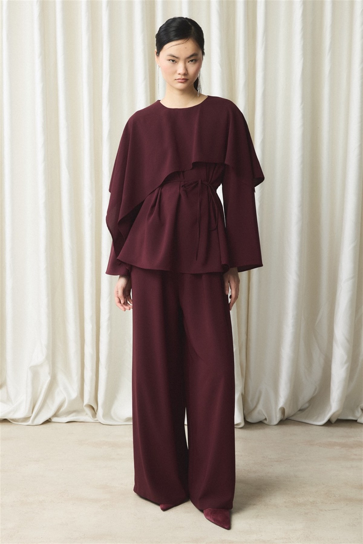 Linda Yaka Atkılı Takım - Bordo