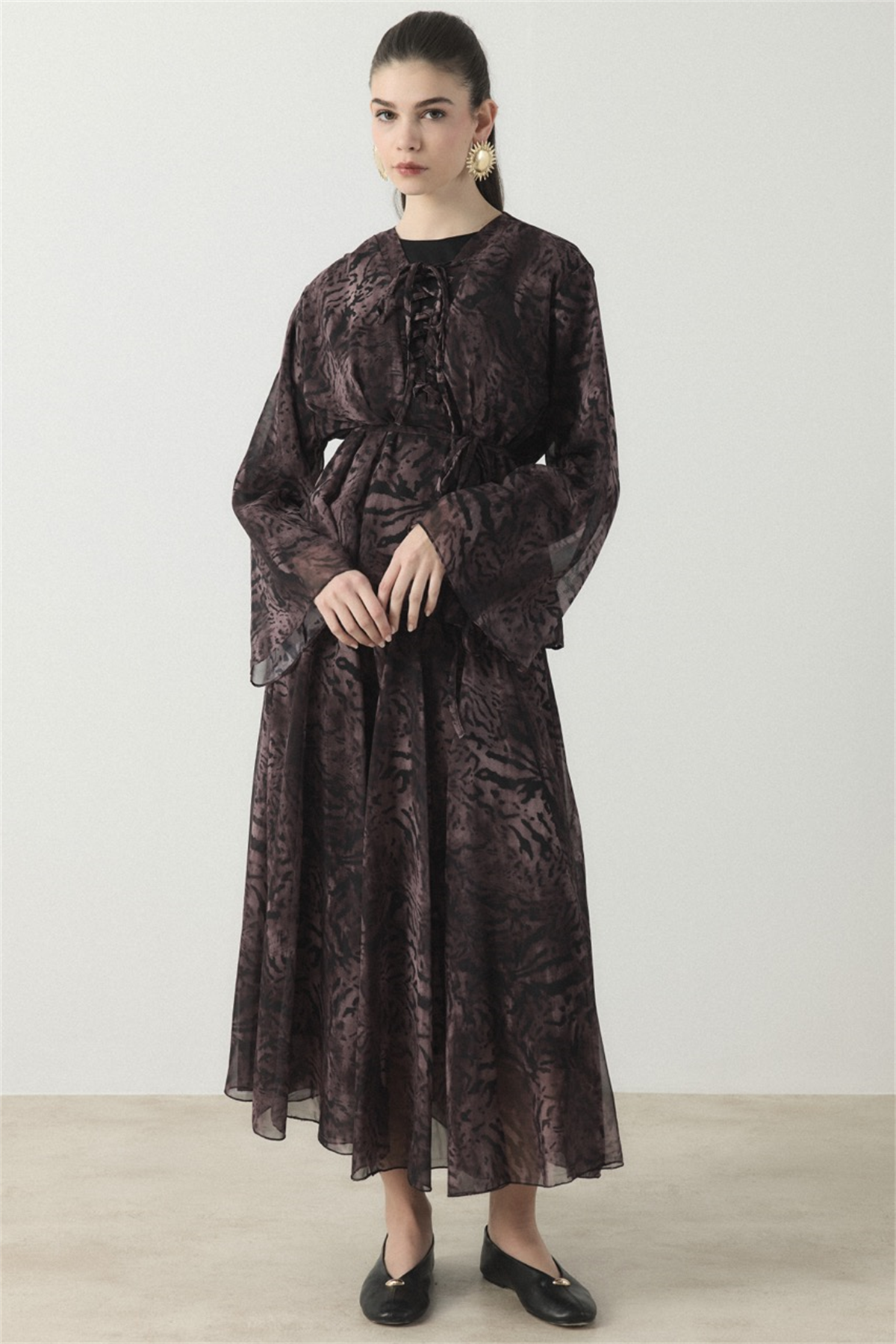 Liva Önden Bağcıklı Şifon Takım - Siyah