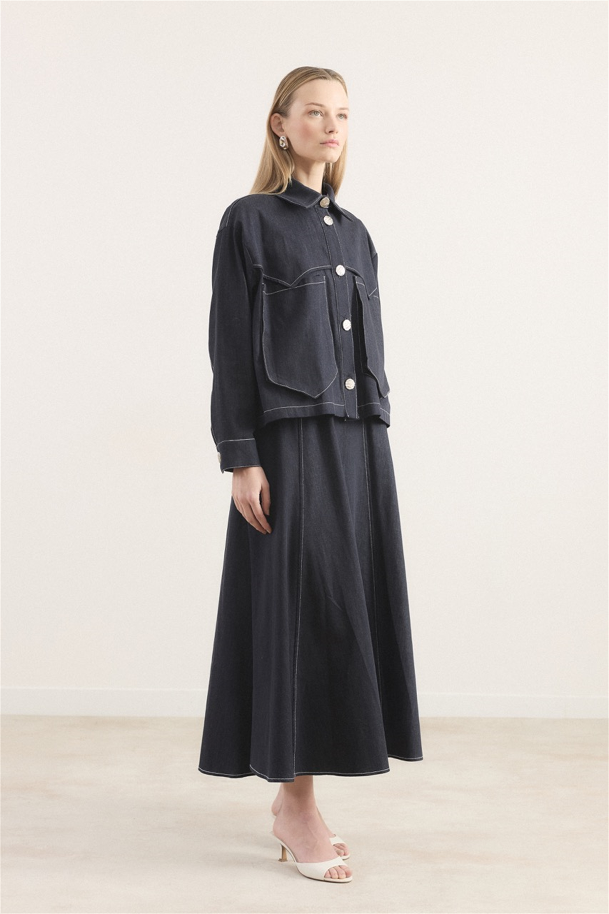 Liya Cep Detaylı Kot Etekli Takım - Lacivert