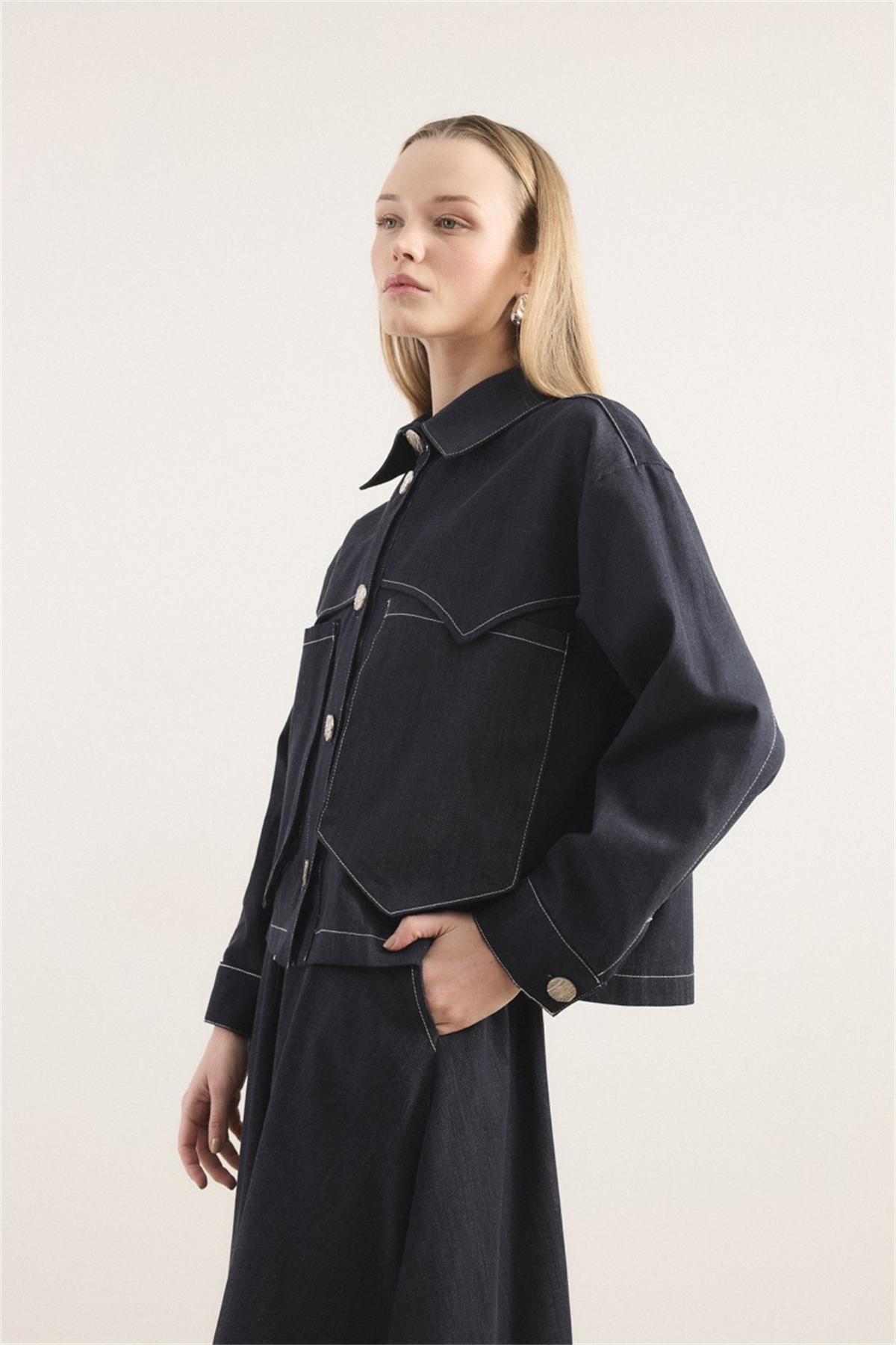 Liya Cep Detaylı Kot Etekli Takım - Lacivert