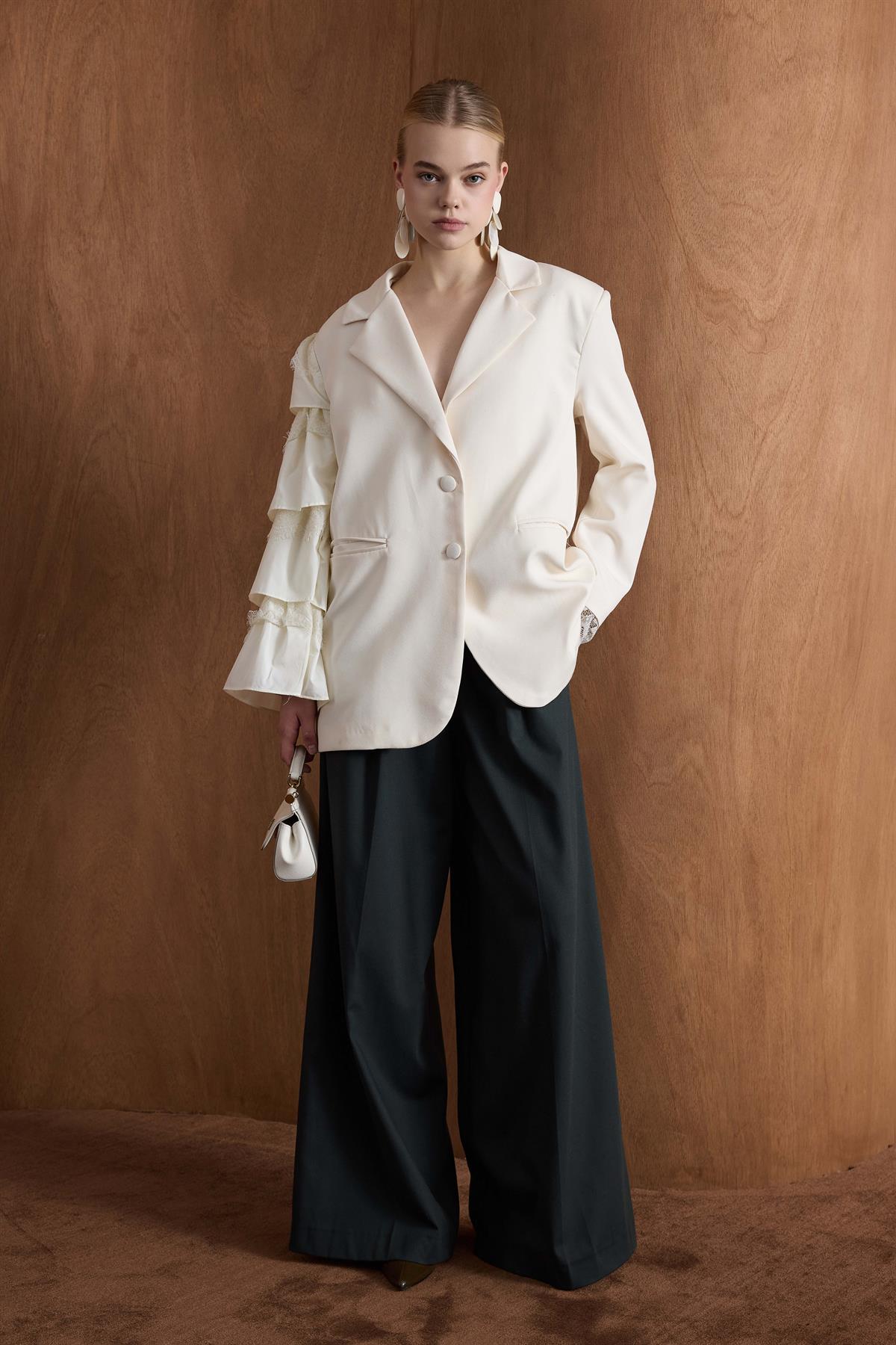 Louie Kol Dantelli Double Ceket - Bej