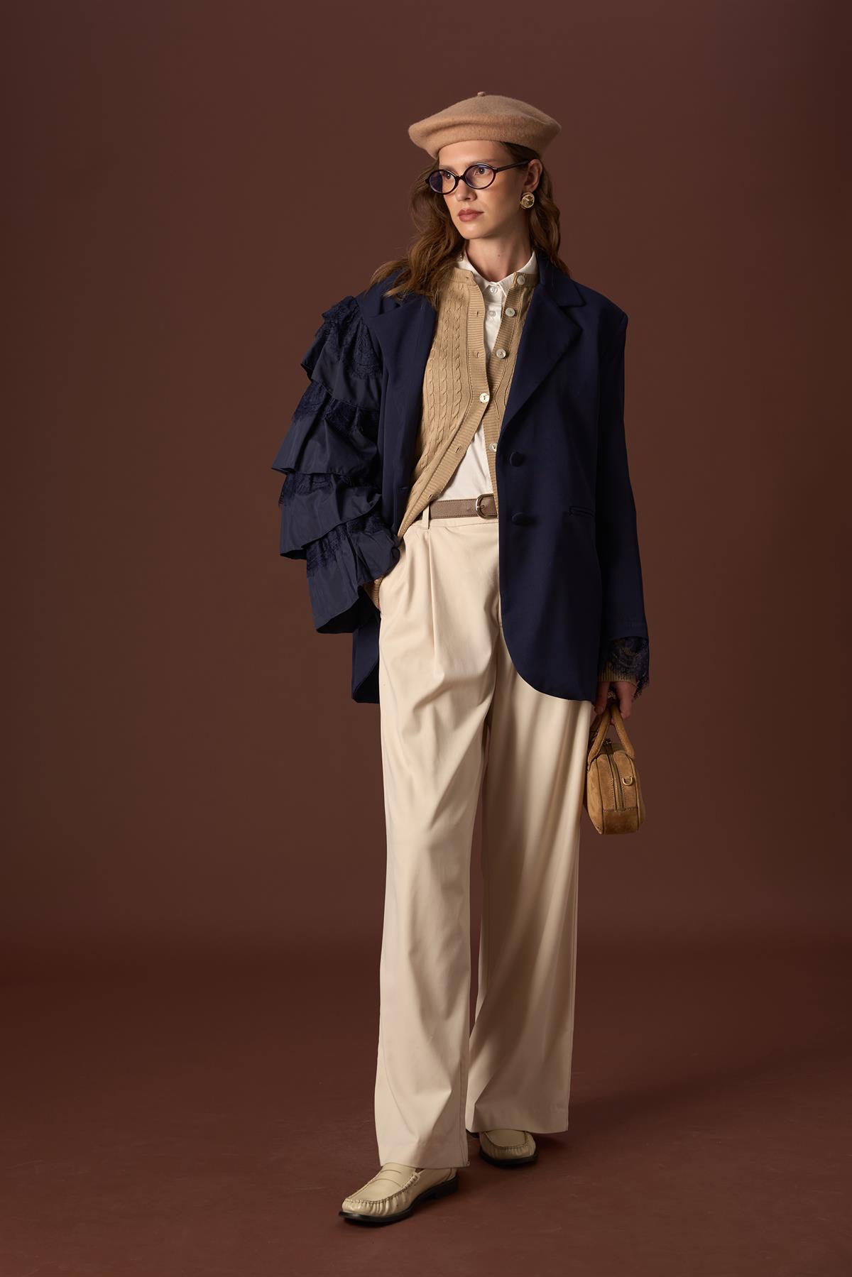 Louie Kol Dantelli Double Ceket - Lacivert