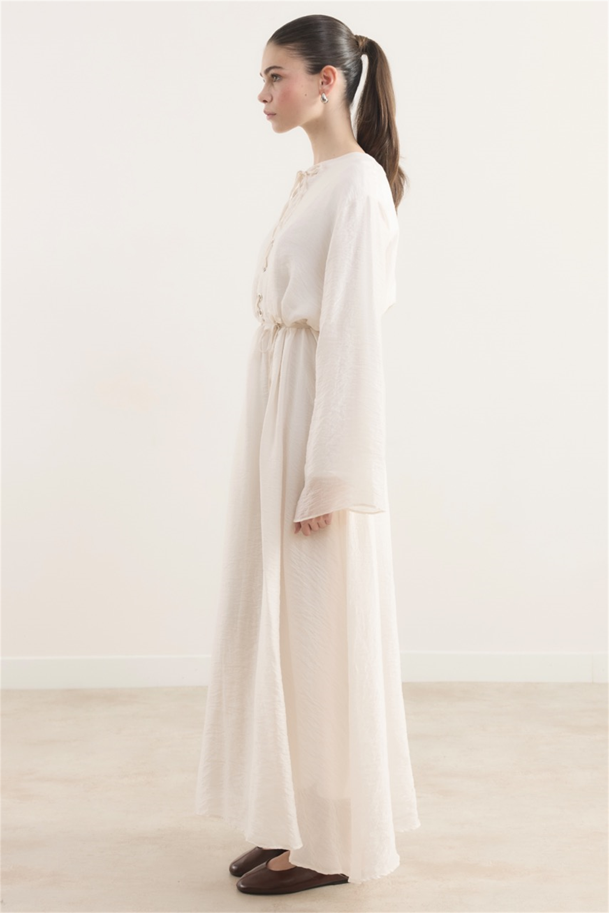 Lucy Bağcık Yaka Detaylı Elbise - Beyaz